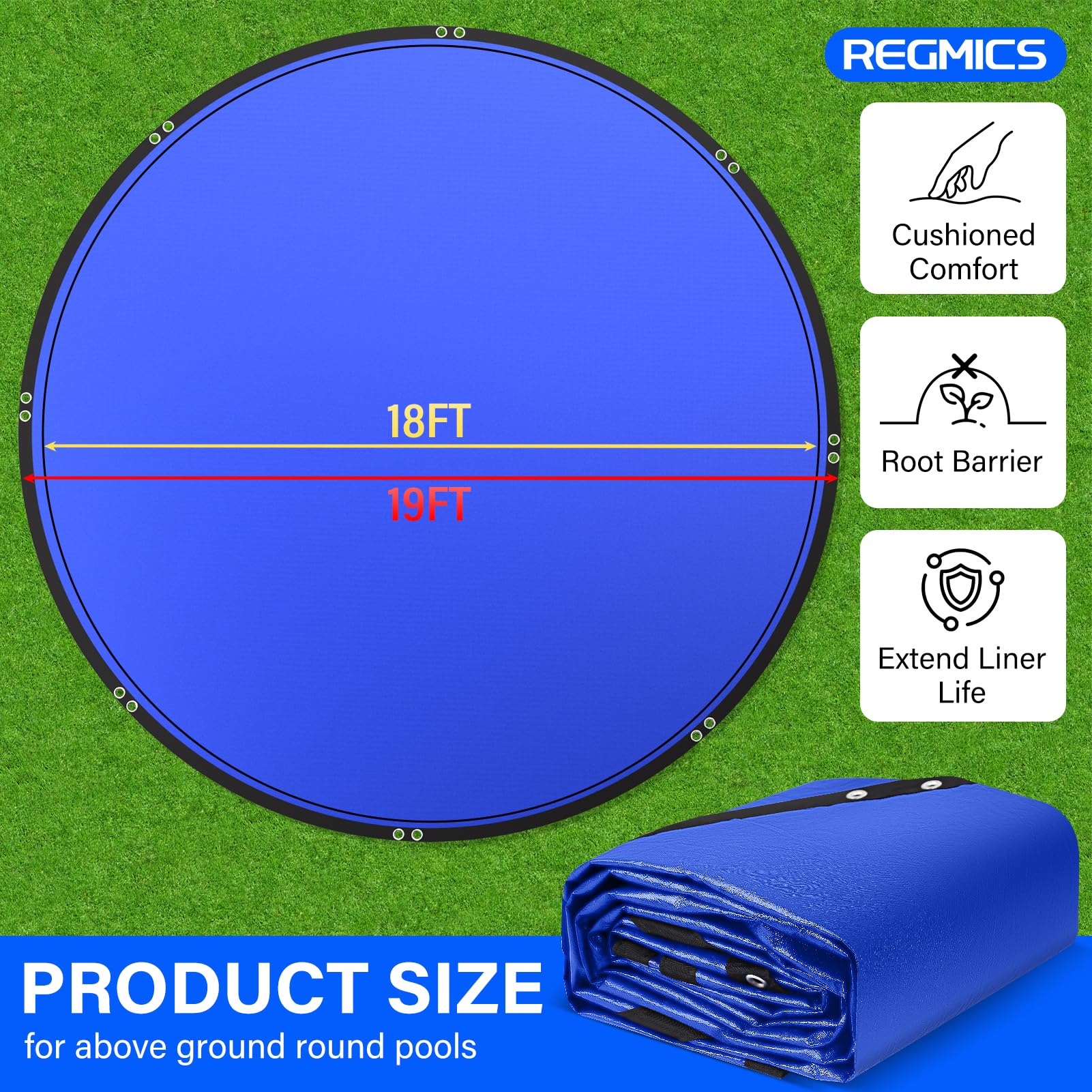 REGMICS 18FT Round Pool Liner Pad for Above Ground Pools, 165 GSM Thickened Puncture-Resistant Under Mat (19FT Actual), Heavy-Duty Underlayment with Metal Grommets - Image 8