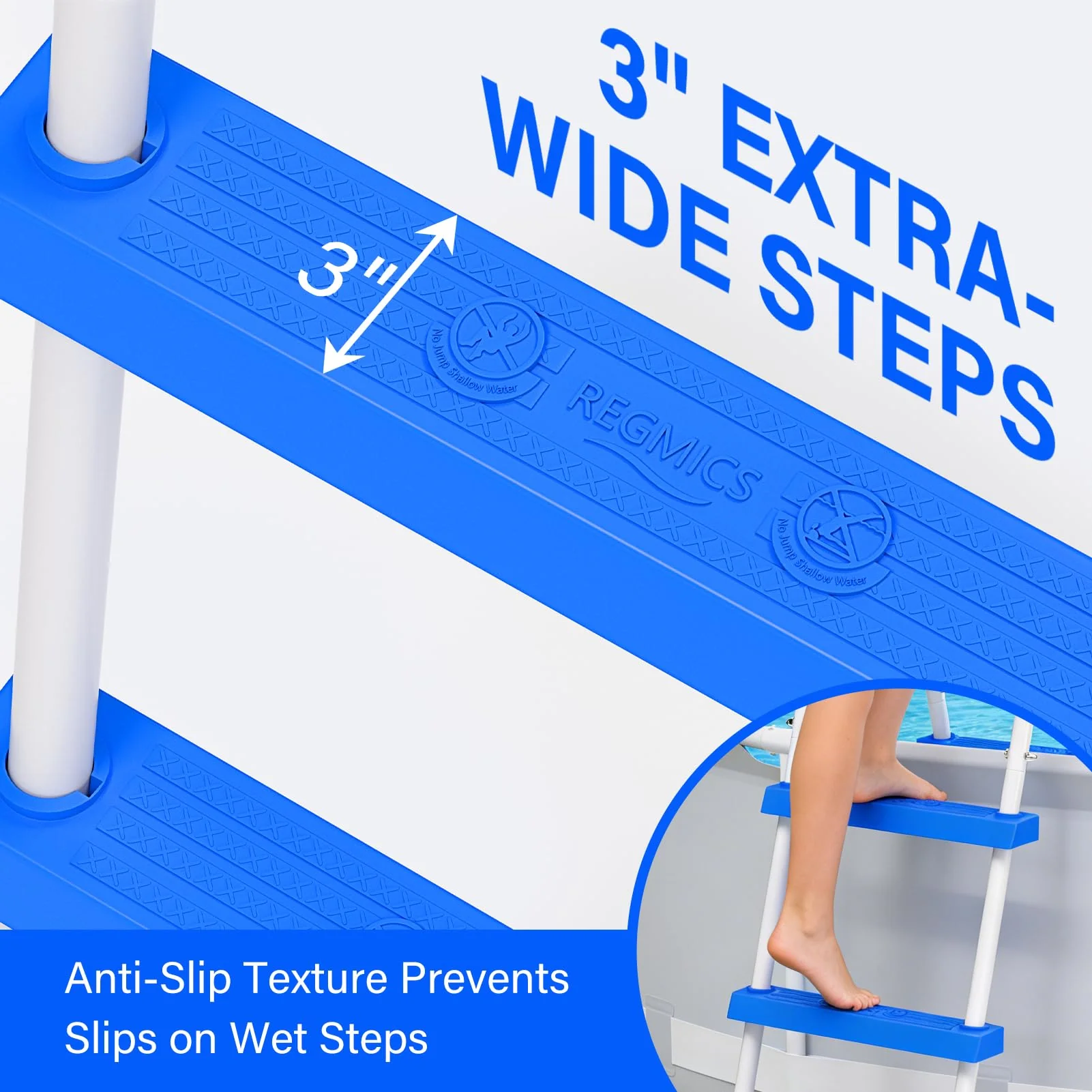 REGMICS Heavy Duty Steel Frame Swimming Pool Ladder for Above Ground Pools, 2-Step Double-Sided Pool Stairs for 33.5" Height Pools, 450lbs Capacity with Anti-Slip Rubber Feet & Wide Steps - Image 4