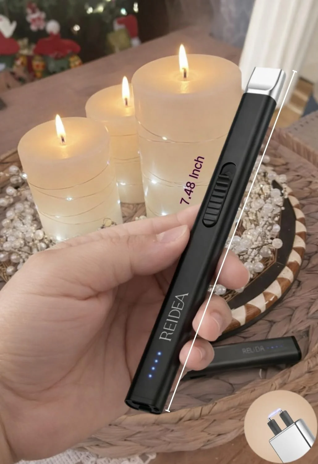 REIDEA 2 Pack Electric Arc Lighter, Windproof Flameless USB Rechargeable with Safe Button and Power Indicator for Candle, BBQ and Fireworks, Obsidian Black - Image 7