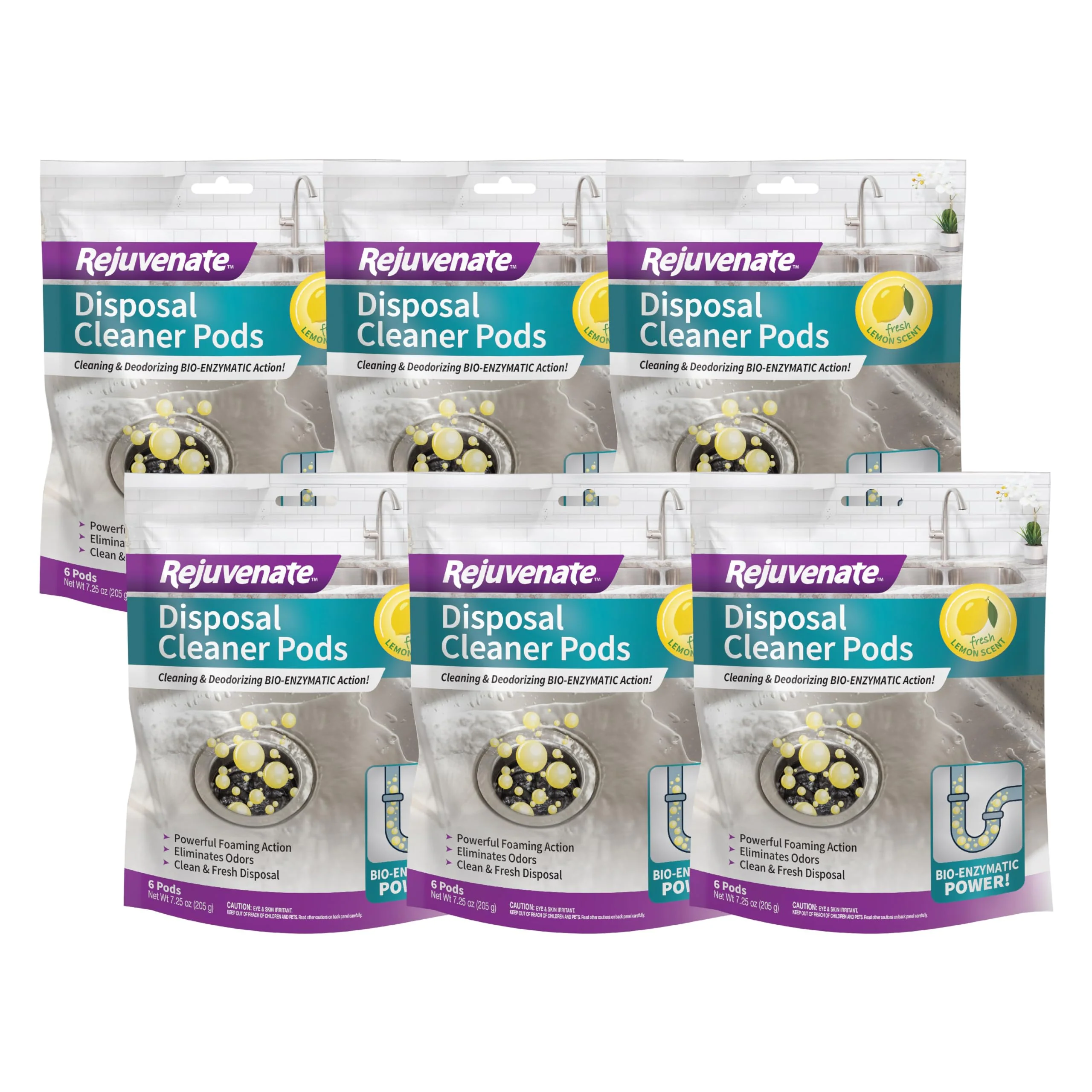 Rejuvenate Disposal Cleaner, 6 Pods, Lemon Scented Disposal And Pipe Cleaner Pods With Bio-Enzymatic Formula Help Break Down Leftover Food Waste And Remove Odors For A Clean, Fresh Disposal, 6 Pack