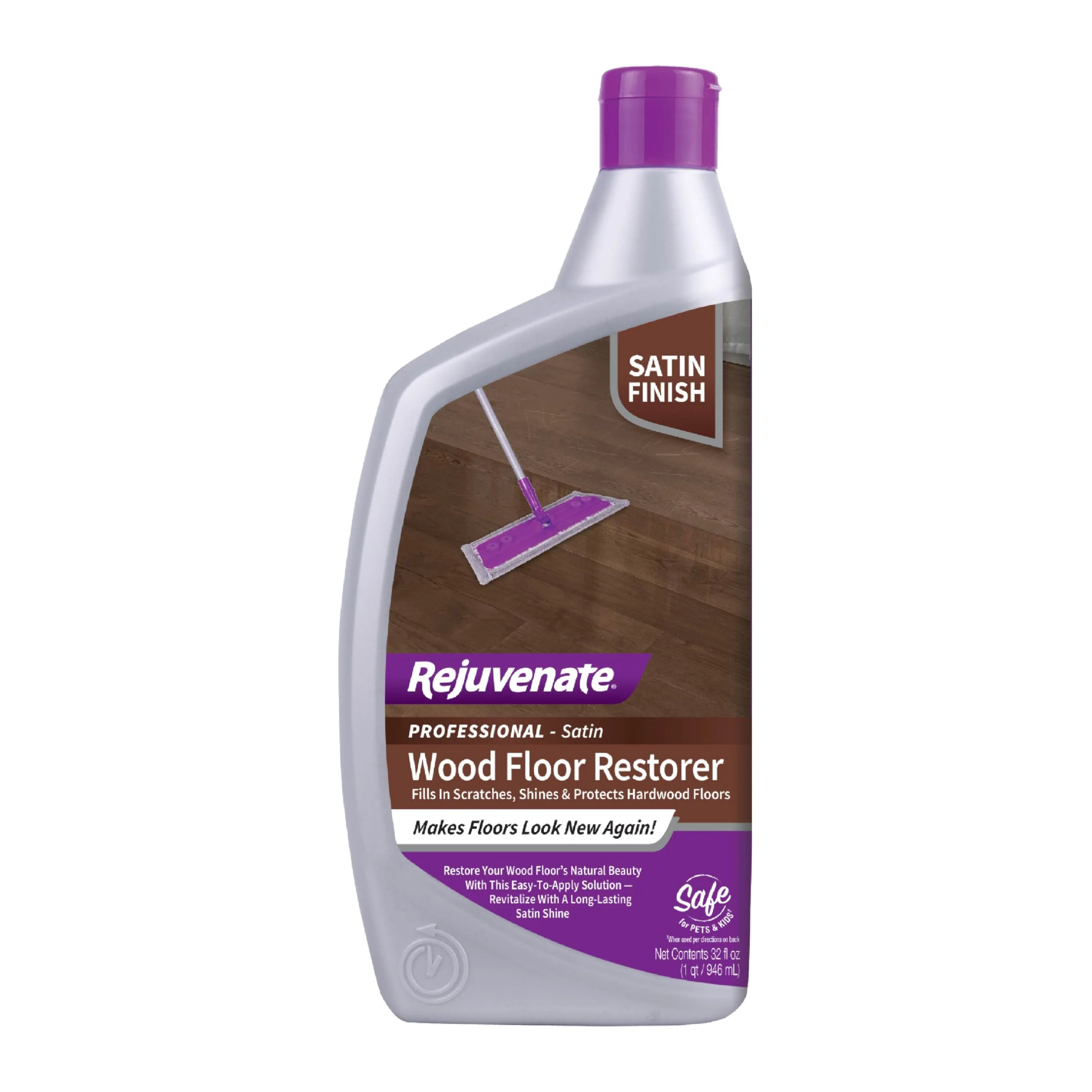 Rejuvenate Professional Wood Floor Restorer Fills Scratches, Shines And Protects Wood Flooring For A Matte Satin Shine, 32 Ounces