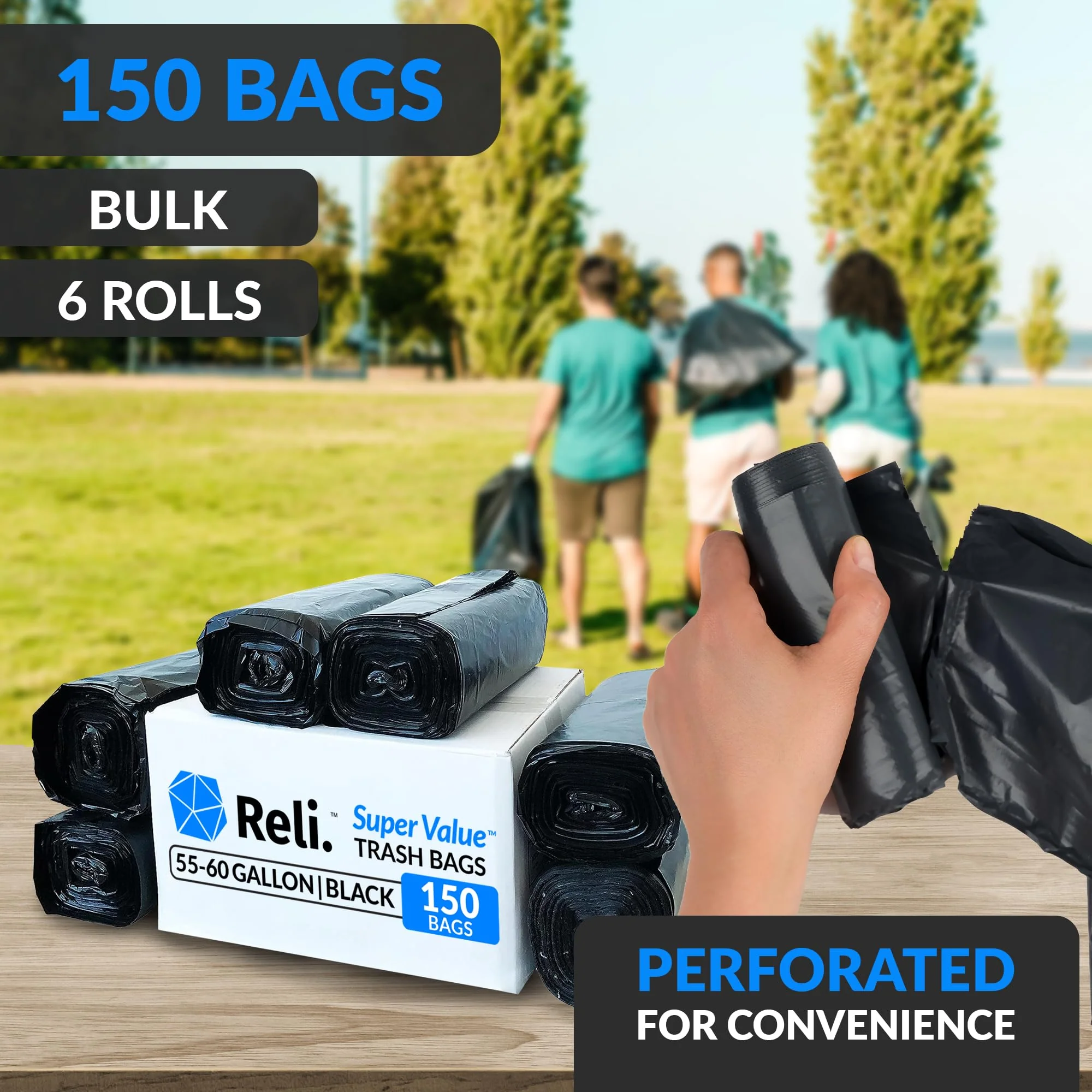 Reli. 55-60 Gallon Trash Bags Heavy Duty | 150 Count | 50-60 Gallon | Large Black Garbage Bags | Made in USA - Image 3