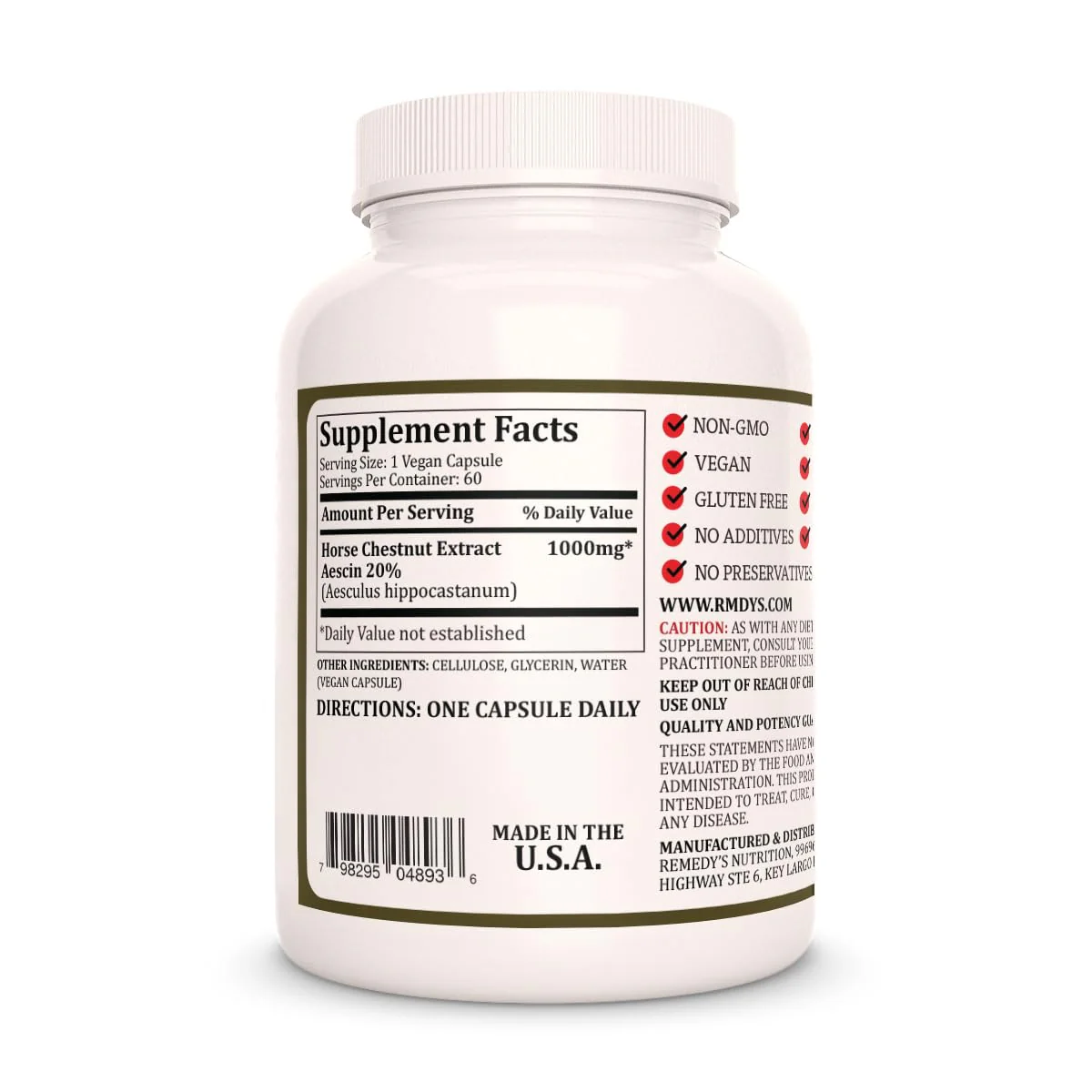 Remedy's nutrition Horse Chestnut Extract Aescin 20% - 1,000mg, 60 Vegan Capsules Herbal Dietary Supplement - 2 Month Supply - Image 3