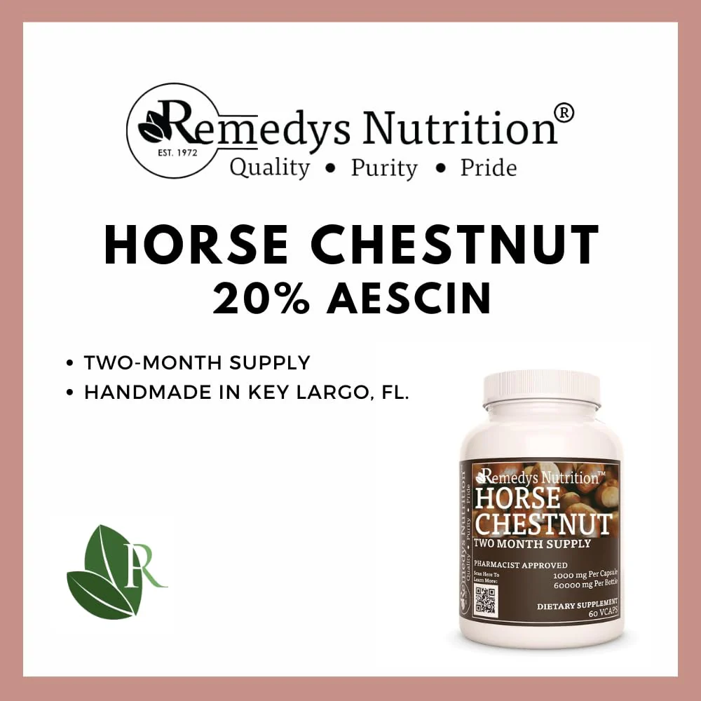 Remedy's nutrition Horse Chestnut Extract Aescin 20% - 1,000mg, 60 Vegan Capsules Herbal Dietary Supplement - 2 Month Supply - Image 4