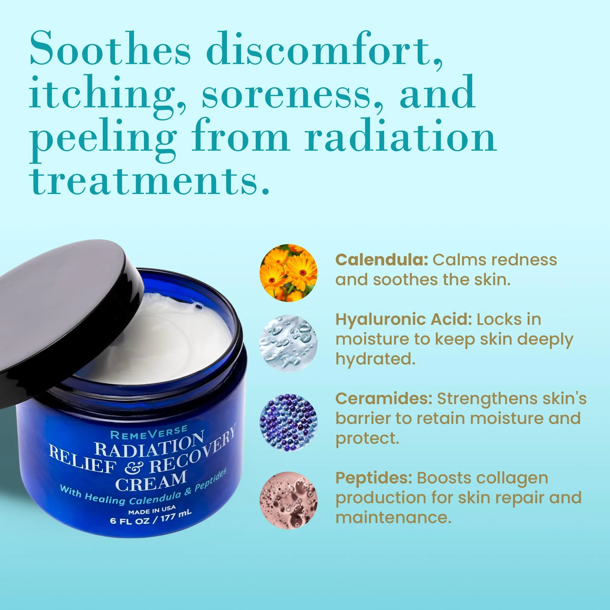 RemeVerse Radiation Cream – Unscented, Gentle, Hyaluronic Acid, Peptides & Calendula Cream for Burns, Soothing Skin and Hydrate Sensitive Skin, Radiation Treatment Skin Care – 6 fl oz - Image 8