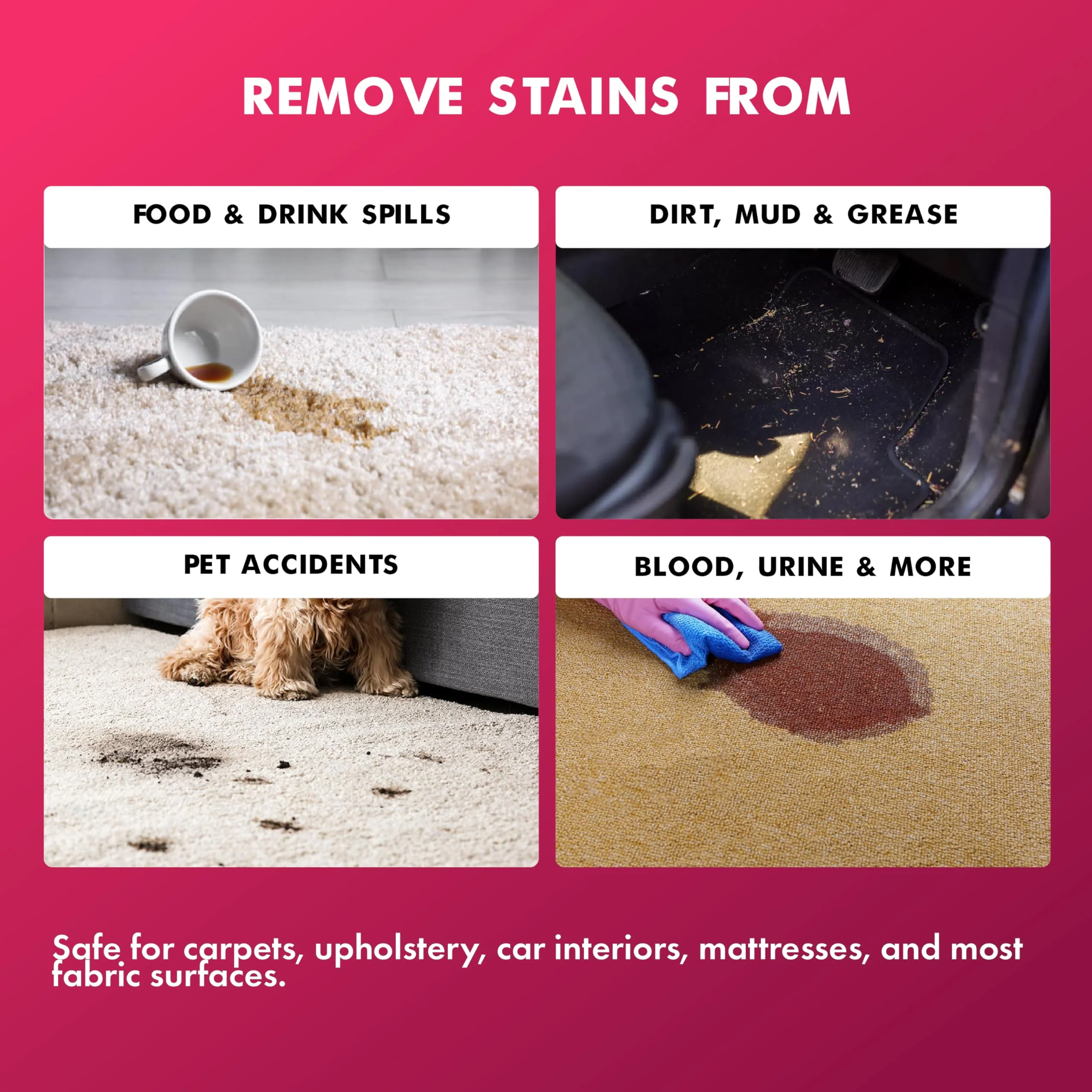 RemoovABull Carpet & Upholstery Stain Remover – Fast Acting, Powerful Cleaner for Oil, Grease, Dirt, Coffee, Urine & More – Ideal for Car Interiors, Fabrics, & Carpets – Made in the USA - Image 2