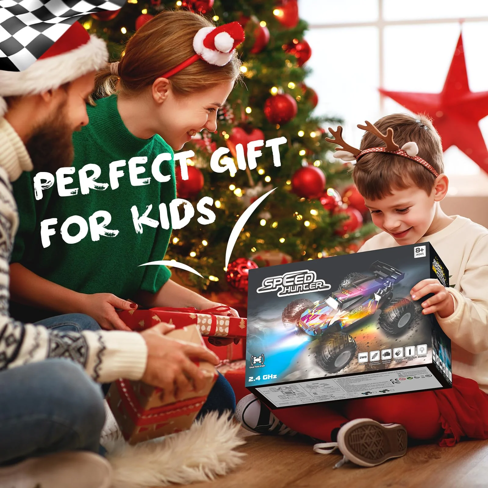 Remote Control Car, 1:18 2WD Off-Road RC Truck 20 KM/H, All-Terrain RC Cars with Headlights, BodyLights, 2.4GH Rechargeable Remote Control Monster Truck, Christmas or Birthday Gift Toys for Boys Girls - Image 2