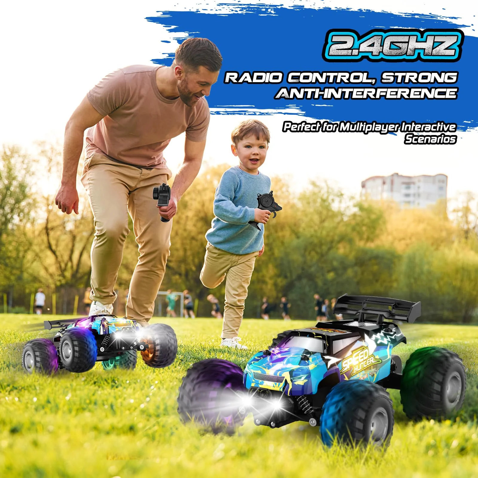 Remote Control Car, 1:18 2WD Off-Road RC Truck 20 KM/H, All-Terrain RC Cars with Headlights, BodyLights, 2.4GH Rechargeable Remote Control Monster Truck, Christmas or Birthday Gift Toys for Boys Girls - Image 6