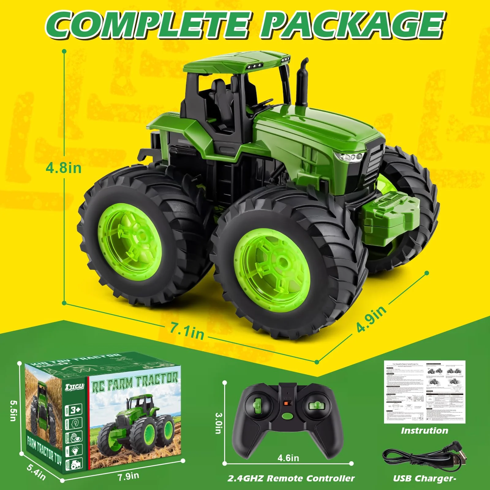 Remote Control Tractor Toys, Light Up Farm Monster Trucks Toy for Boys 3, 4, 5, 6, 7 Year Old, 2.4 Ghz RC Tractor Toys, Ideal Christmas, Birthday Gifts for Kids - Image 3