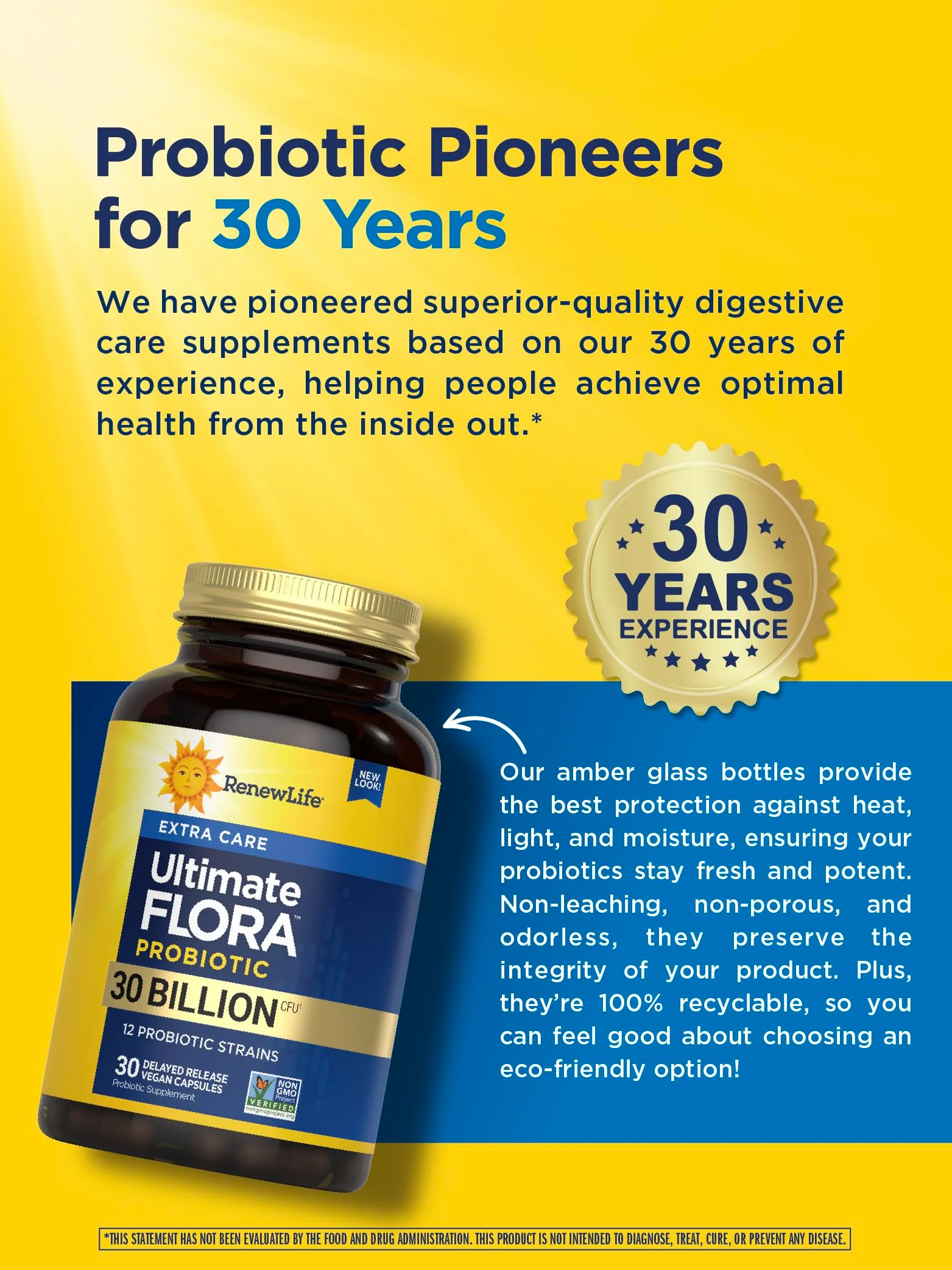 Renew Life Extra Care Digestive Probiotic Capsules, Daily Supplement Supports Immune, Digestive and Respiratory Health, L. Rhamnosus GG, Dairy, Soy and gluten-free, 30 Billion CFU, 30 Count - Image 4
