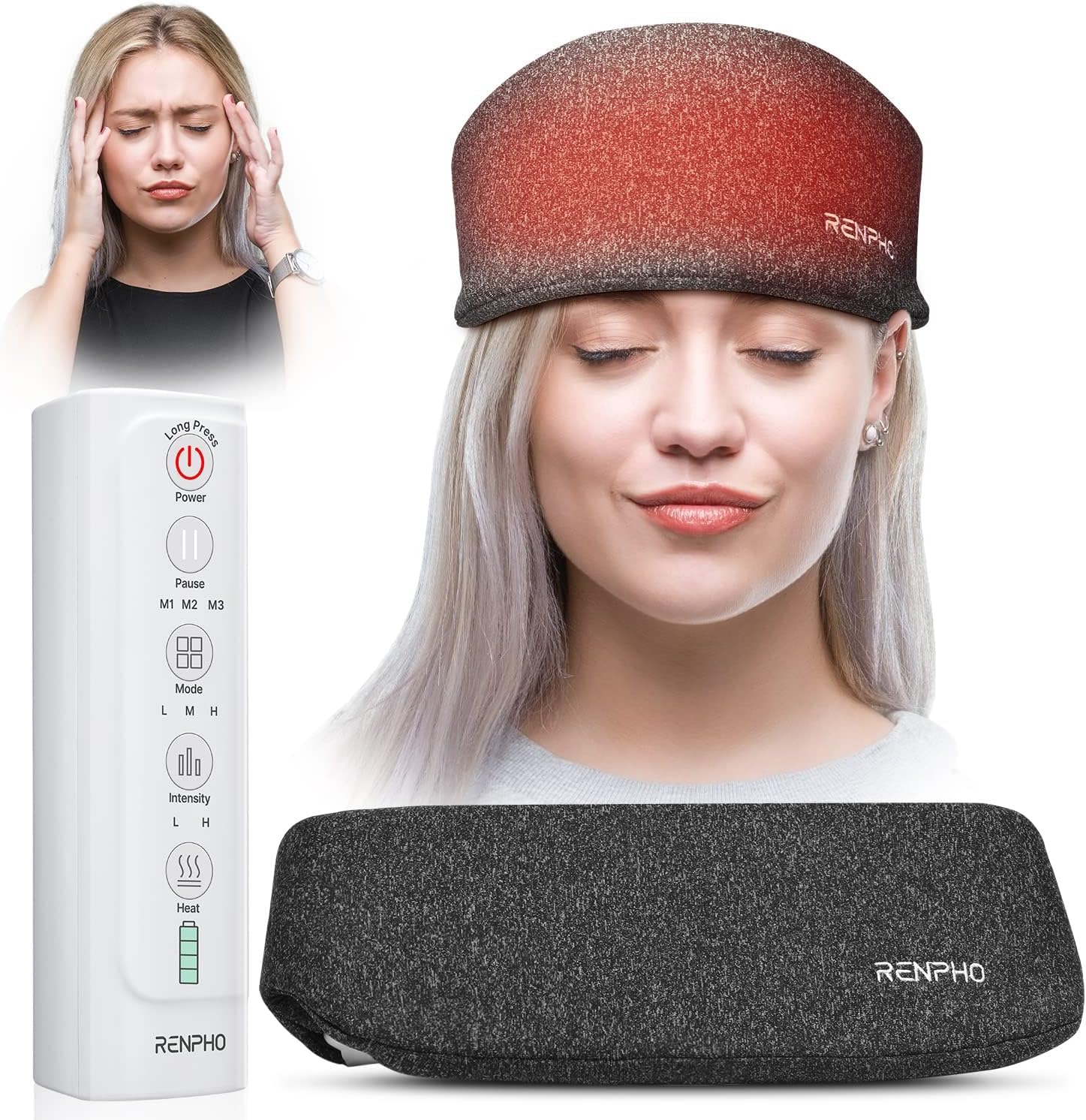 RENPHO Heated Electric Head Massager,3 air Compression Massage intensities and 4 Massage Mode Area Selection,for Pressure Relief,Tension,Deep Sleep,Relaxation,One Size Fit Most - Image 2