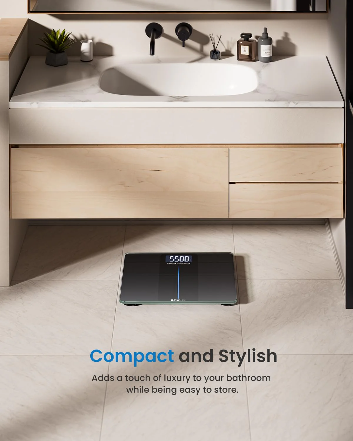 RENPHO Large Platform Weighing Scales for Body Weight, 550lb/250kg Bathroom Scales Large Display, Digital Scales with High Accurate, Weight Loss Tracking, 33x30cm, Core 1L - Image 2