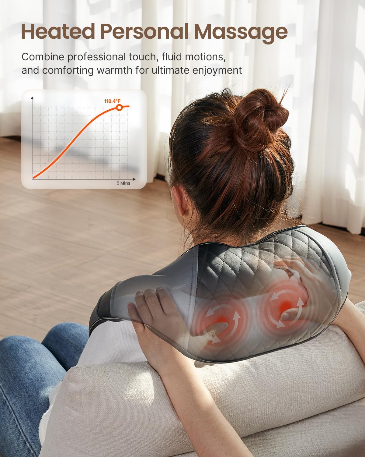RENPHO Neck and Shoulder Massager with Heat [2025 Upgraded], Shiatsu Cervical and Back Massager, 3D Electric Deep Tissue Massage, True Relaxation for Neck and Shoulders, Birthday Gifts for Men - Image 8