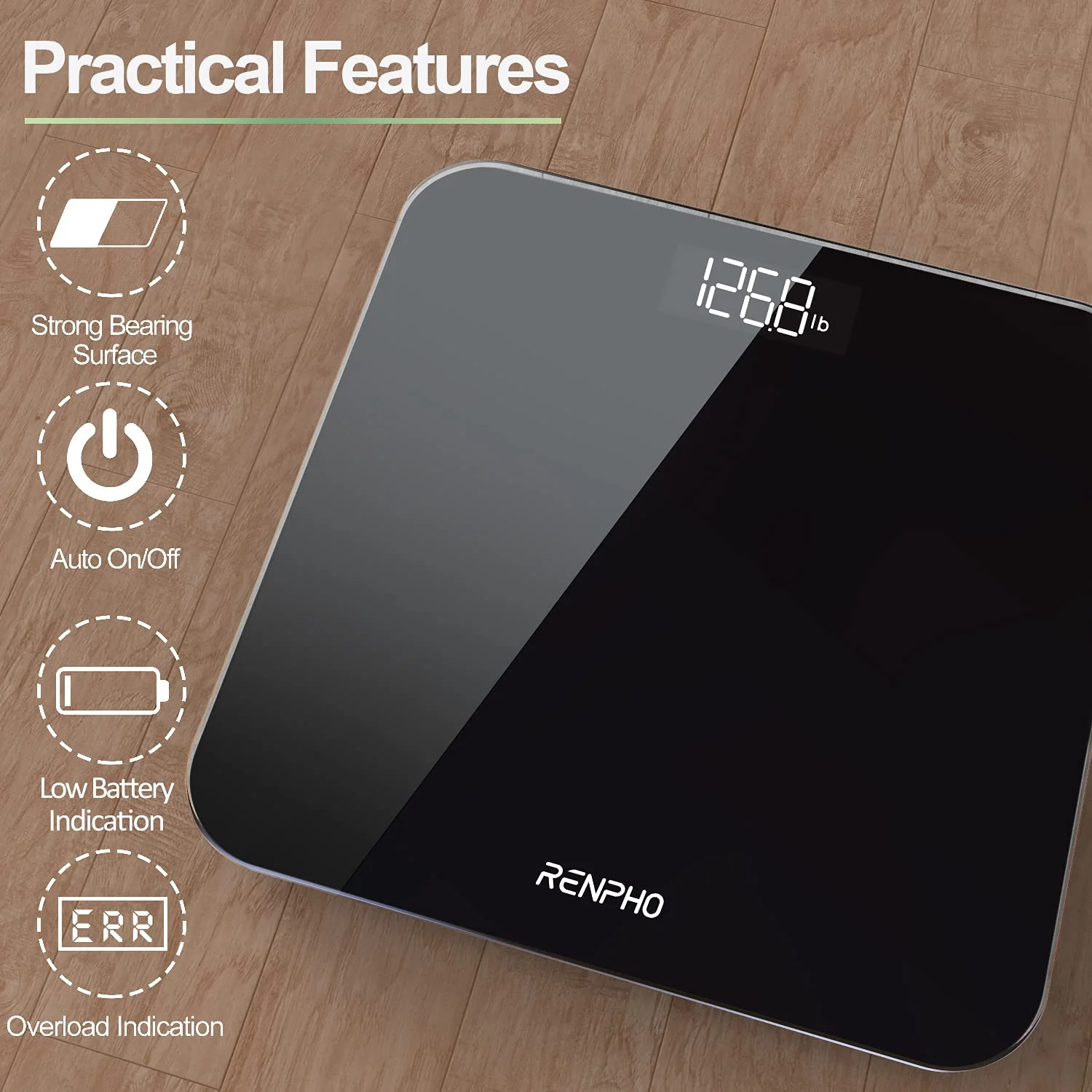 RENPHO Scale for Body Weight, Bathroom Weighing Scale, Highly Accurate & Measures Weight up to 400 lb/180kg, Batteries Included, 10.2"/260mm, Gradient - Image 3