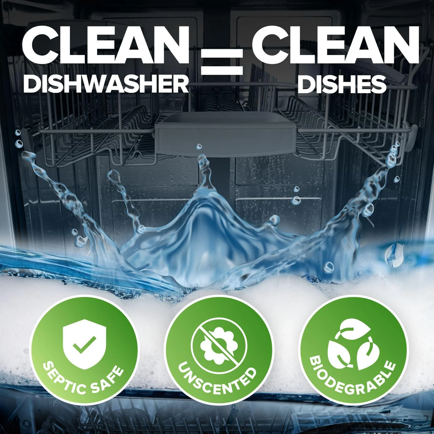 Renuv® Heavy Duty Dishwasher Cleaner & Deodorizer Tablets, Descaler, Deep Cleaning, Natural Odor & Smell Remover, Calcium, Limescale, Hard Water Marks, Grease, Septic Safe Pods (12 Tabs 1 Yr Supply) - Image 3
