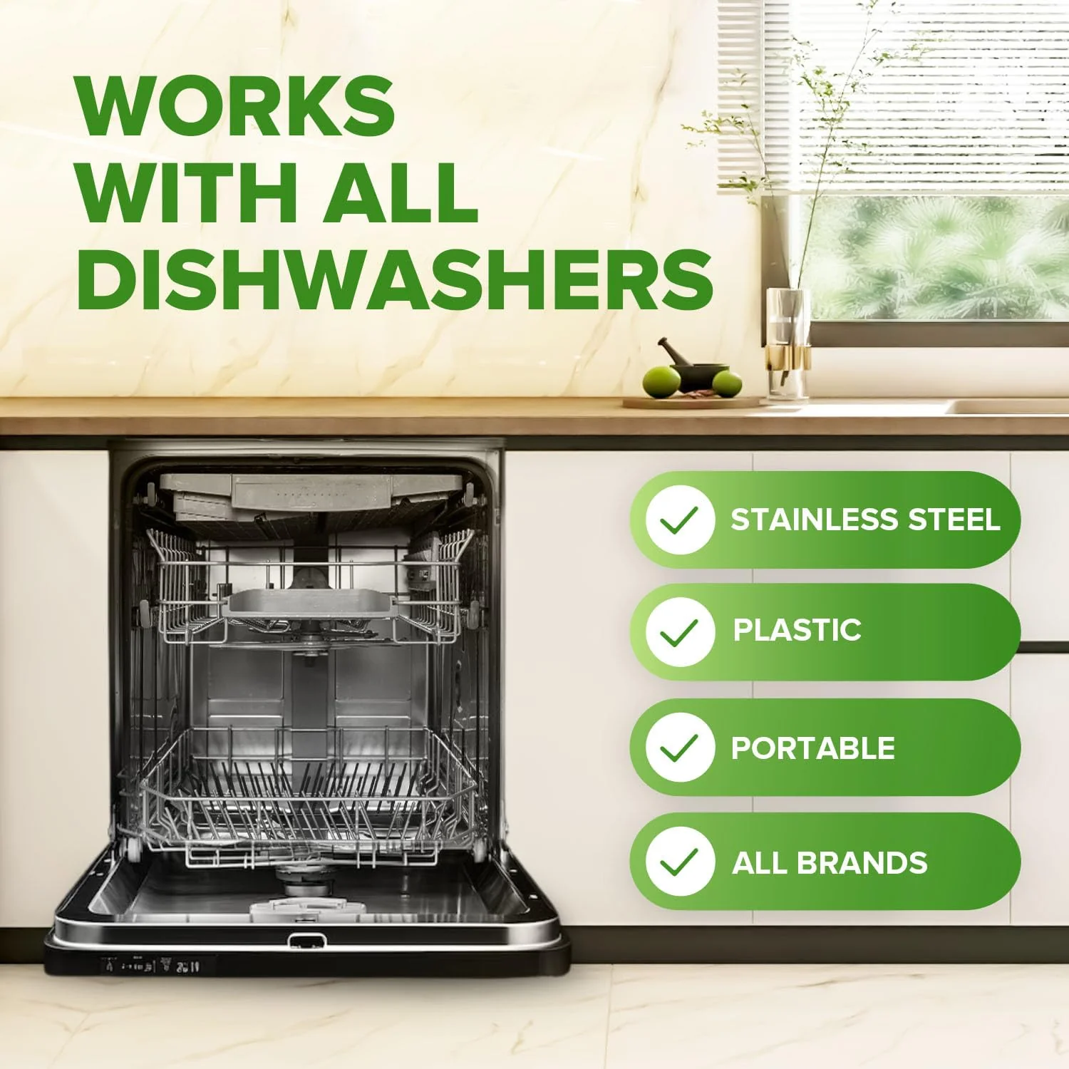 Renuv® Heavy Duty Dishwasher Cleaner & Deodorizer Tablets, Descaler, Deep Cleaning, Natural Odor & Smell Remover, Calcium, Limescale, Hard Water Marks, Grease, Septic Safe Pods (12 Tabs 1 Yr Supply) - Image 4