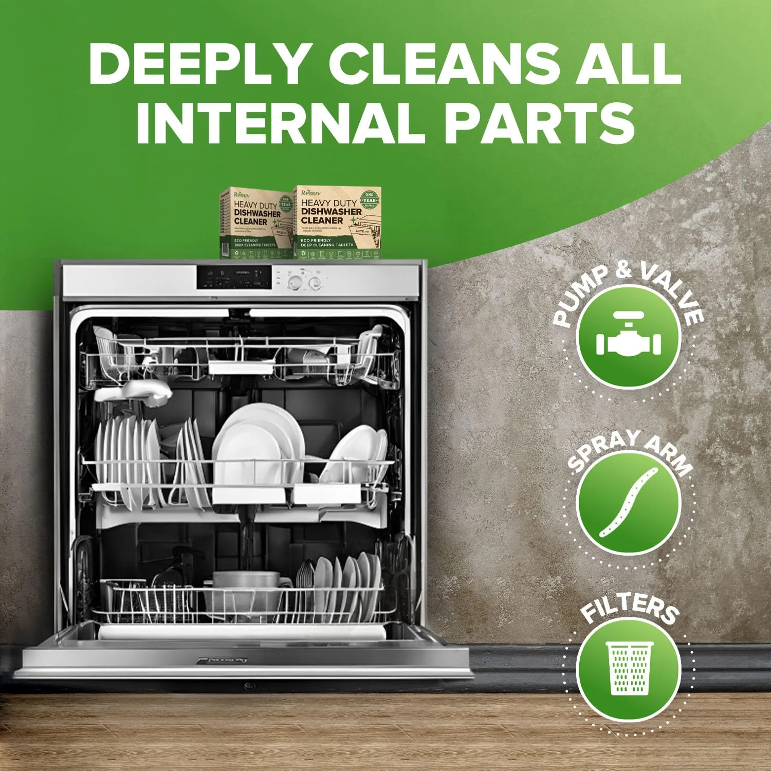 Renuv Garbage Disposal Cleaner + Dishwasher Cleaner - Heavy Duty Kitchen Appliance Deep Cleaning, Descaling and Deodorizing, (12 Tablets of each) - Image 4