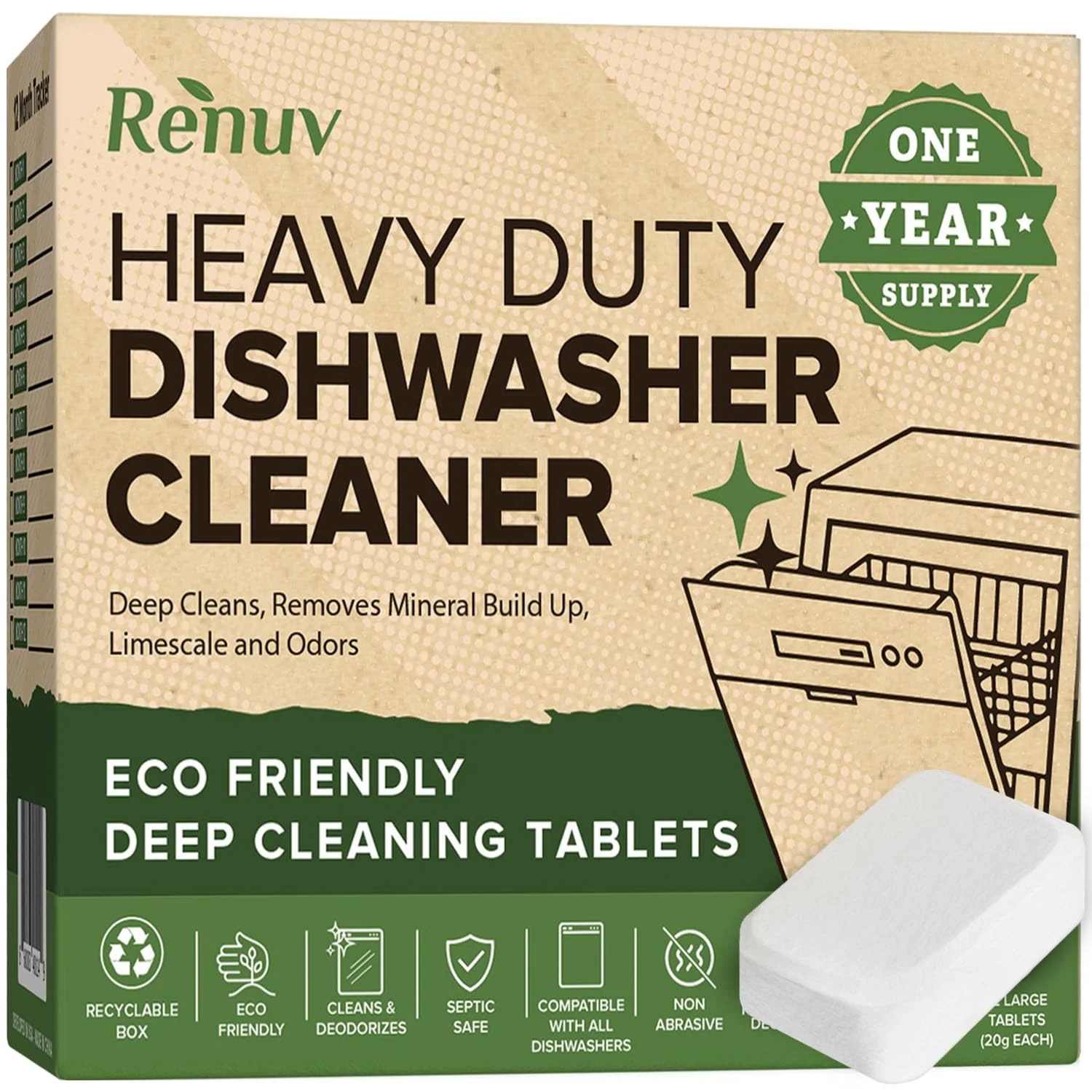 Renuv Garbage Disposal Cleaner + Dishwasher Cleaner - Heavy Duty Kitchen Appliance Deep Cleaning, Descaling and Deodorizing, (12 Tablets of each) - Image 5