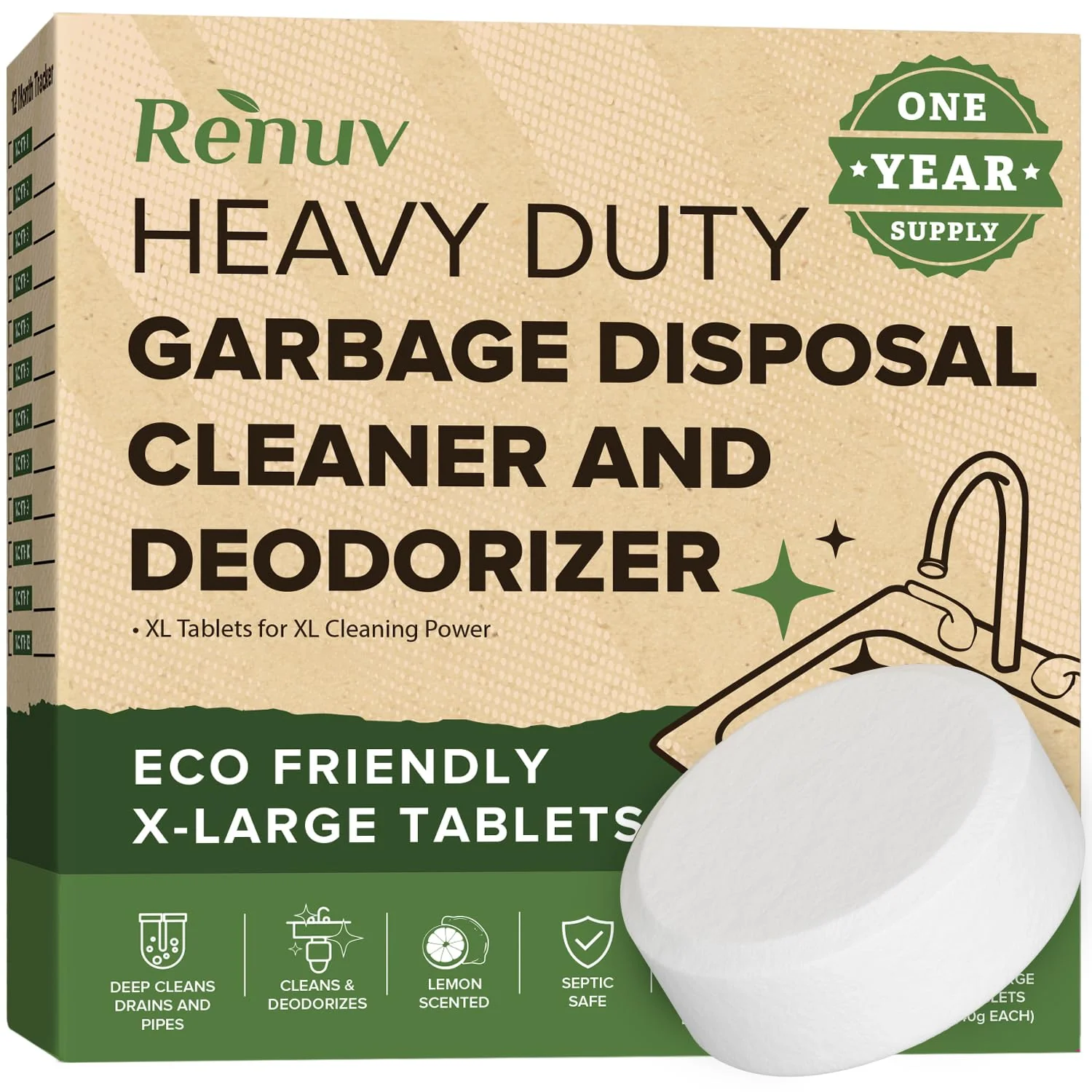 Renuv Garbage Disposal Cleaner + Dishwasher Cleaner - Heavy Duty Kitchen Appliance Deep Cleaning, Descaling and Deodorizing, (12 Tablets of each) - Image 9