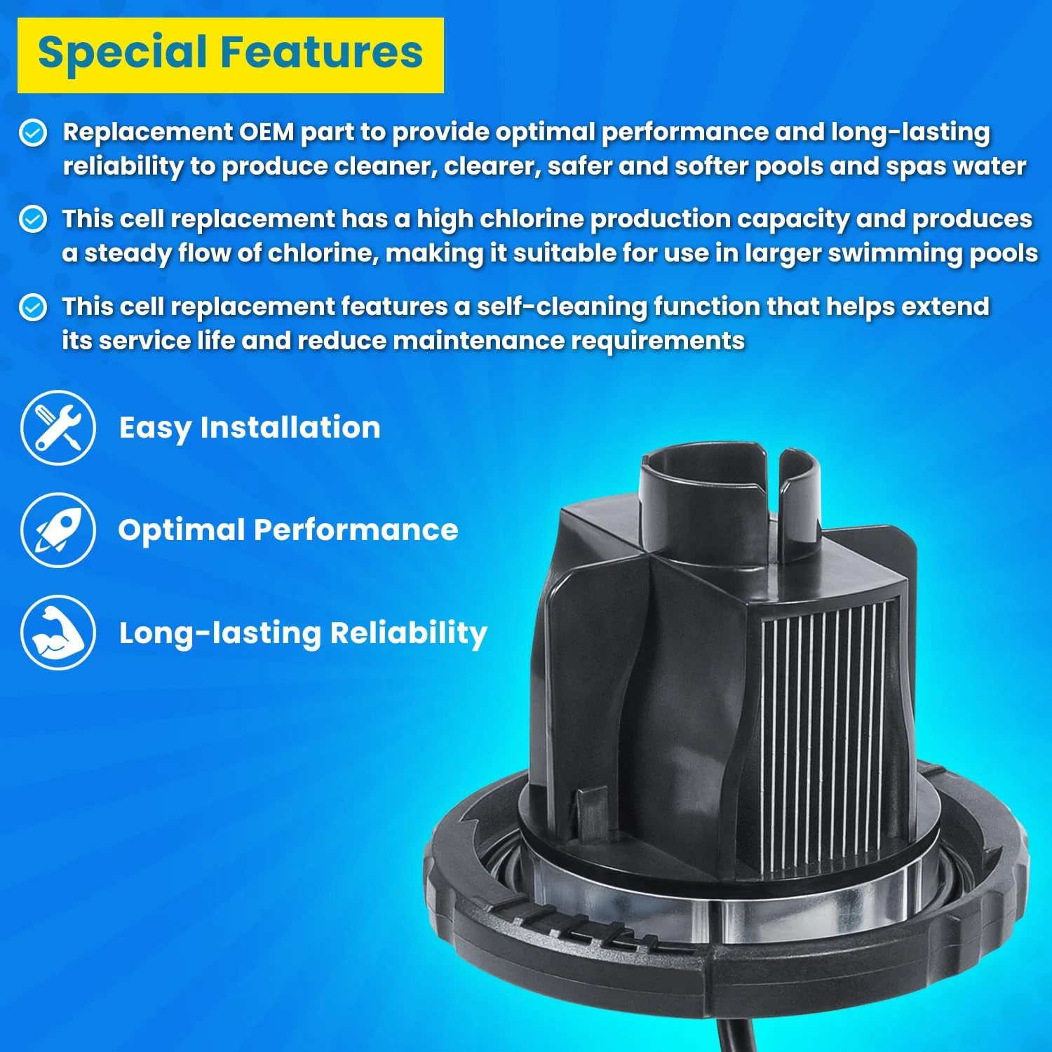 Replacement for Jandy Zodiac R0693900 TruClear Salt Cell Assembly for All Jandy Pro Series TruClear Chlorine Generating System TRUCLEAR11K & TRUCLEAR11KU Pools up to 35,000 Gallons Upgraded Black - Image 7