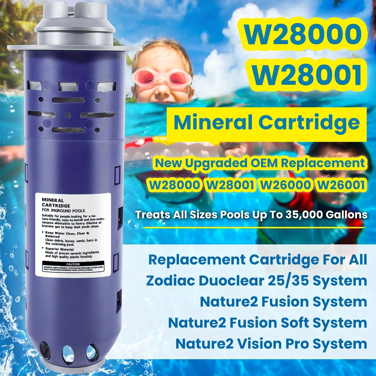 Replacement for Nature2 Duoclear 25 35 Mineral Cartridge W28000 W28001 for All Zodiac Duoclear & Nature2 Fusion, Fusion Soft, Vision Pro System Aboveground Ingroud Swimming Pool Up to 35,000 Gallons - Image 9