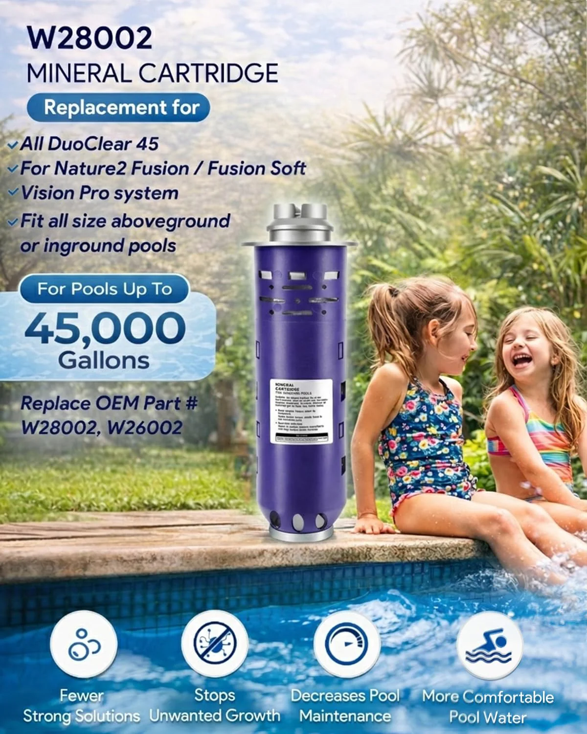 Replacement for Nature2 Duoclear 45 Mineral Cartridge W28002 for All DuoClear Fusion Soft Vision Pro Above Ground Inground System Pool System, Compatible with up to 45000 gallons Pool, W26002 - Image 8