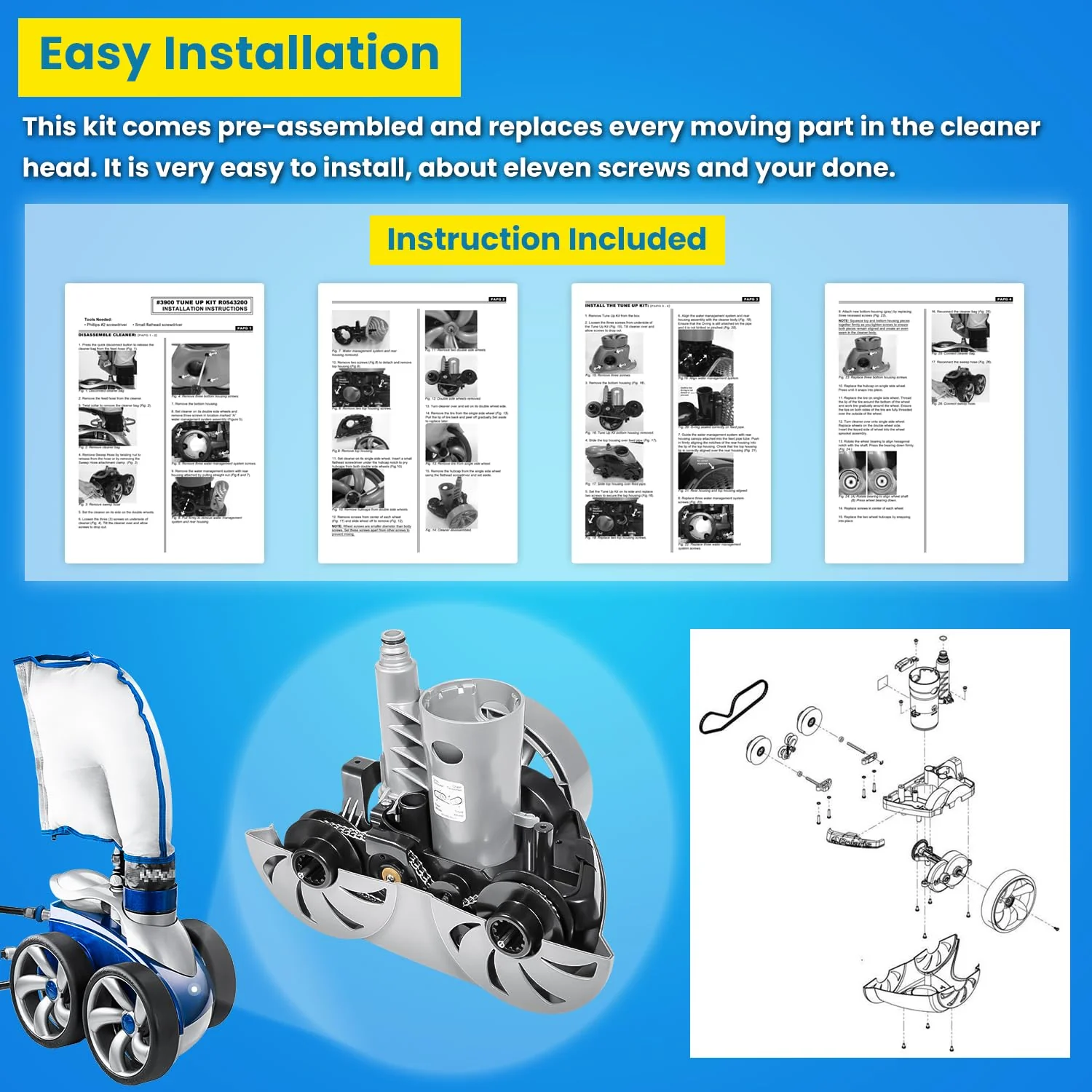 Replacement for Zodiac Polaris R0543200 3900 Sport Robotic Swimming Pool Cleaner Rebuild Kit Tune-Up Kit Accessory Also for P39 Sport Pressure Inground Pool Cleaner Upgraded Silver - Image 4