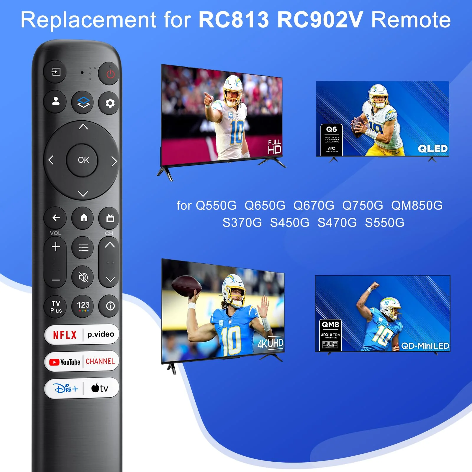 Replacement Only for TCL Google TV Remote Control,RC813 Compatible with TCL QM8/QM7/S5/S4/S3/Q7/Q6/Q5 4K UHD HDR LED QLED QD-Mini LED Full-HD Smart TVs - Image 4