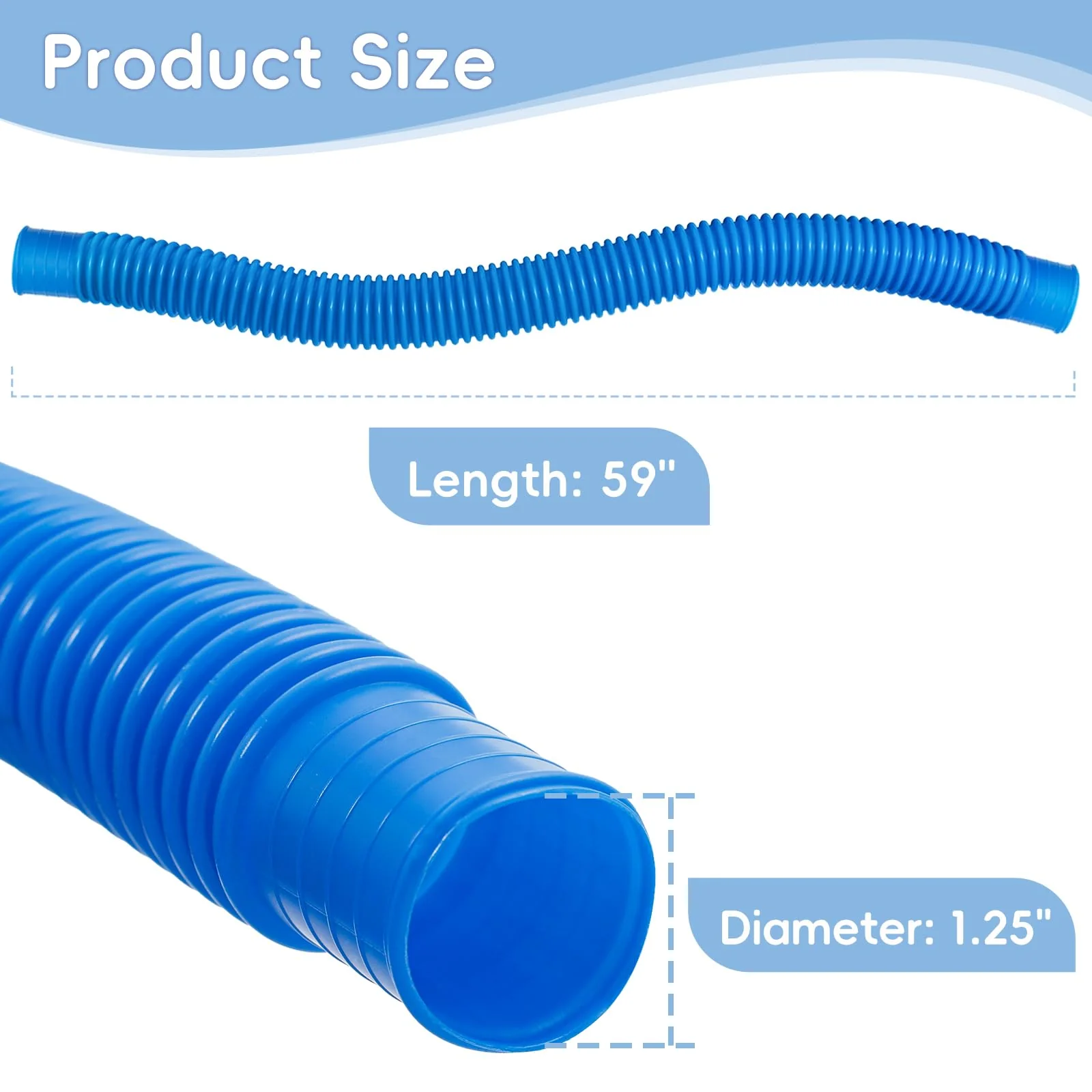 Replacement Pool Hoses for Above Ground Pools 1 1/4, 59" Long Filter Pump Hose, 4 Pack Pool Pump Hose with 8 Metal Clamps (Blue) - Image 7