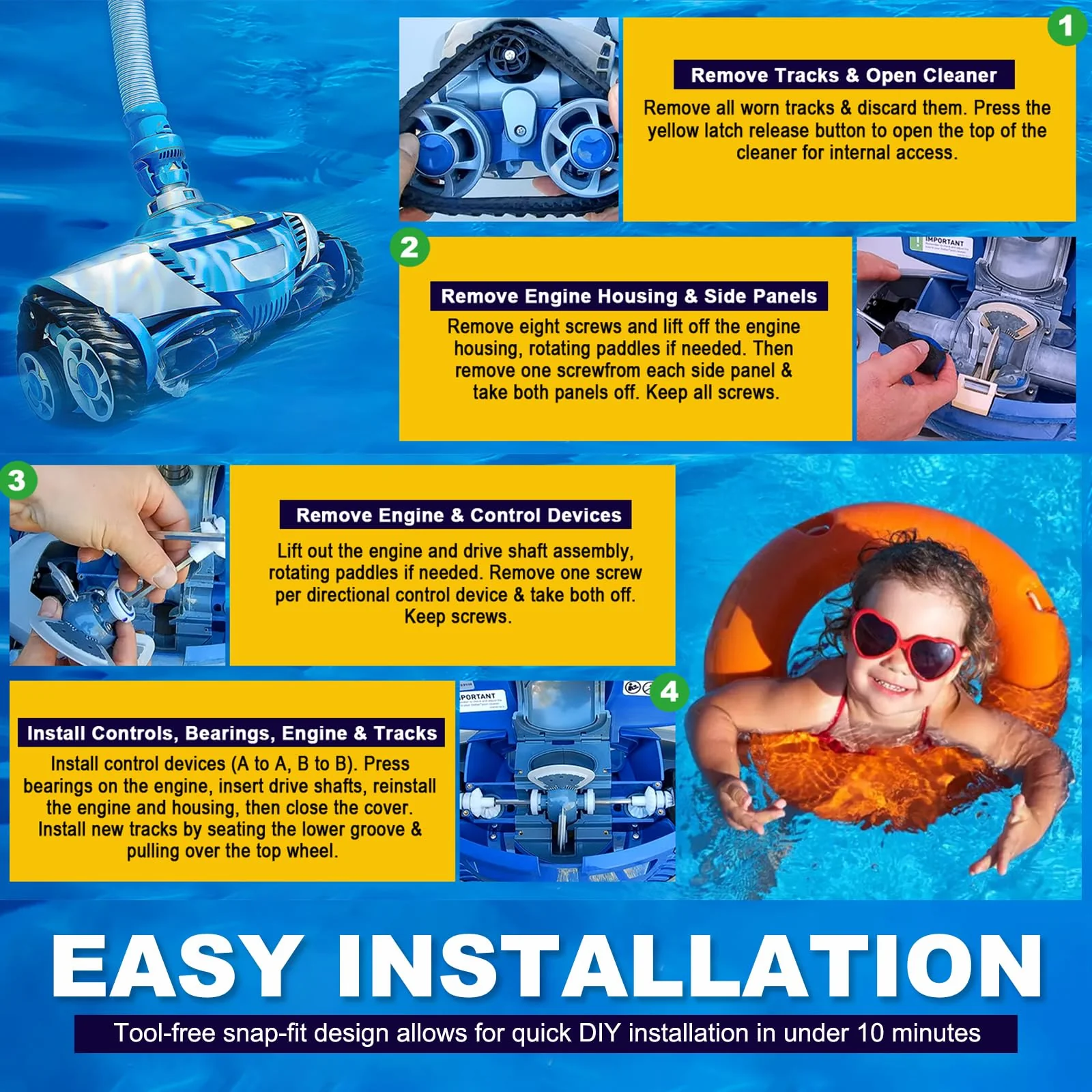 Replacement Tune-Up Kit Fit forZodiac MX6 MX8 MX6EL MX8EL Pool Cleaners , Bearings & Control Devices – R0525100 R0526100 R0527000 R0524700 R0524800 R0524900 , Complete Pool Cleaner Tune-Up Kitt - Image 4