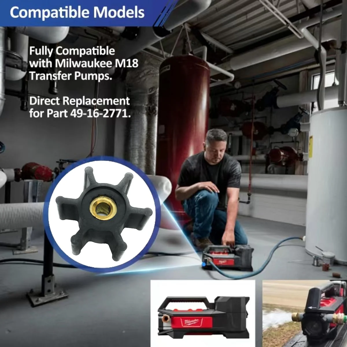 REPLACEMENTKITS.COM Impeller, O-Ring & Oil Seal Kit Compatible with Milwaukee M18 Transfer Pumps (Replaces 49-16-2771) - Image 8