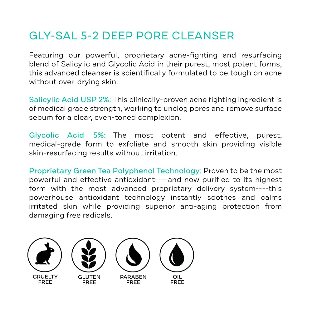 Replenix Gly-Sal Deep Pore Acne Face Wash, 6.7 Fl Oz, Non-Oily Medical-Grade 5% Glycolic & 2% Salicylic Acid Facial Cleanser for Acne-Prone Skin, Gently Unclogs & Refines Pores, Non-Drying - Image 6
