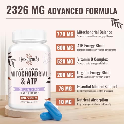 Resciency 2326 MG Mitochondrial Supplements with ATP, Vitamins, CoQ10 & PQQ, More Effective Than Creatine HMB & Nitric Oxide, Energy, Endurance, Strength, Recovery & Muscle, Organic, 240 Capsules - Image 7
