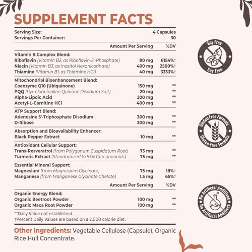 Resciency 2326 MG Mitochondrial Supplements with ATP, Vitamins, CoQ10 & PQQ, More Effective Than Creatine HMB & Nitric Oxide, Energy, Endurance, Strength, Recovery & Muscle, Organic, 240 Capsules - Image 8