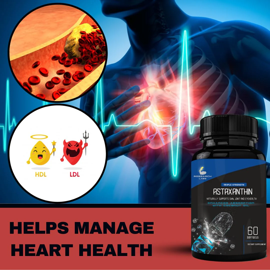 Research Labs Triple Strength Natural Astaxanthin 12mg Softgels + Extra Bottle Organic Coconut Oil for Enhanced Absorption Powerful Antioxidant Supports Eye Joint & Heart Health 120 Total Softgels - Image 5