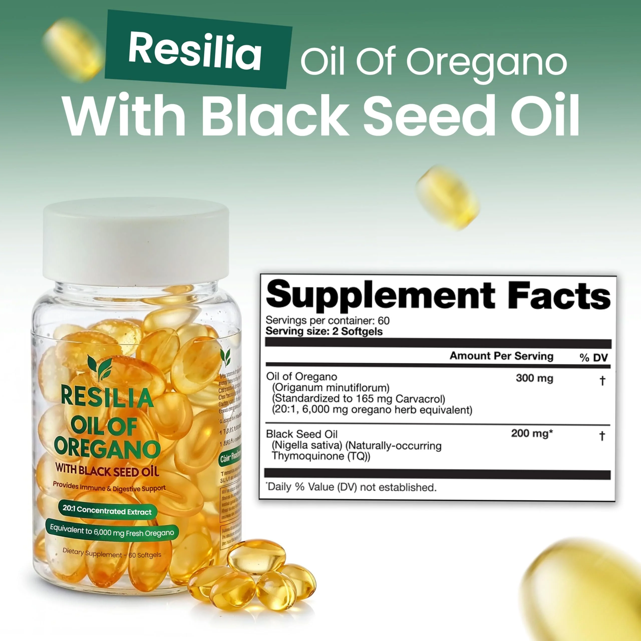 Resilia Black Seed Oil 6000mg Softgels – Organic Oil of Oregano Capsules for Immune & Digestive Support – Non-GMO, Gluten-Free – New Bottle Packaging (60 Count) - Image 4