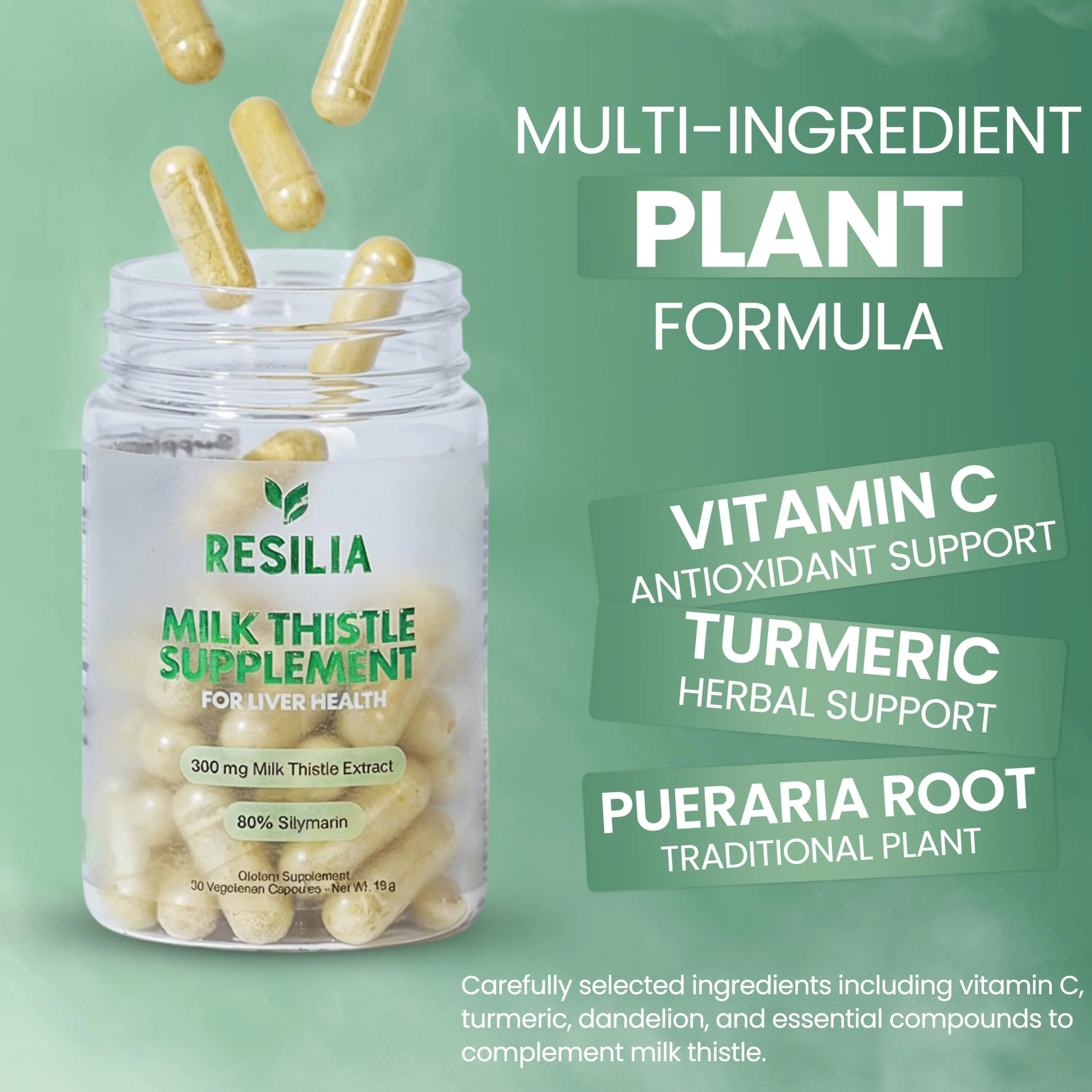 Resilia Milk Thistle Silymarin – 300 mg Supplement with Dandelion, Vitamin C, Inositol, Pueraria Root & Turmeric Extract, Antioxidant-Focused Plant Formula, 30 Vegetarian Capsules - Image 5