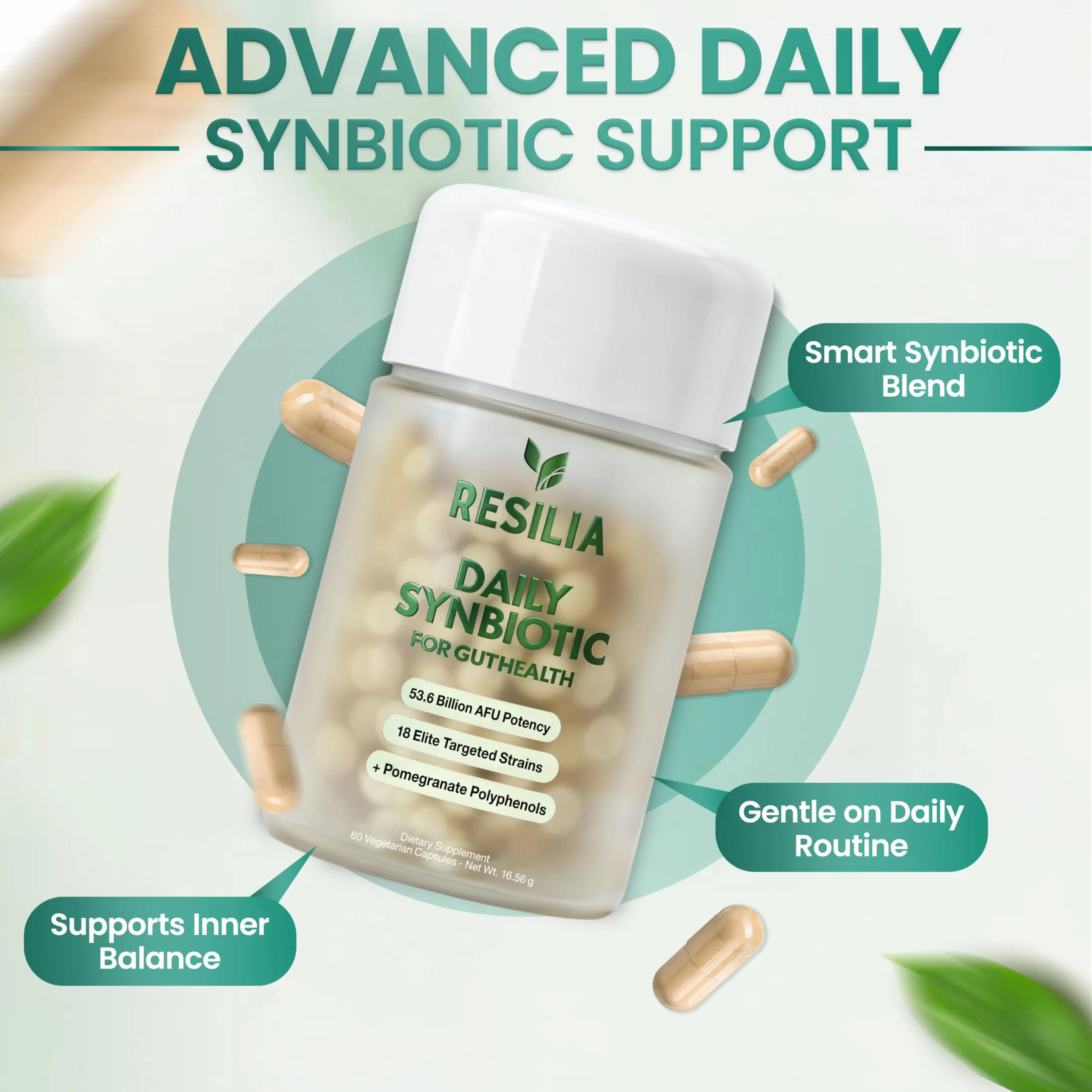 Resilia Synbiotic Probiotic + Prebiotic Supplement for Women & Men – 53.6 Billion AFU, 19 Strains, Shelf-Stable Capsules with Polyphenols, Digestive & Gut Balance Support, 60 Capsules - Image 6