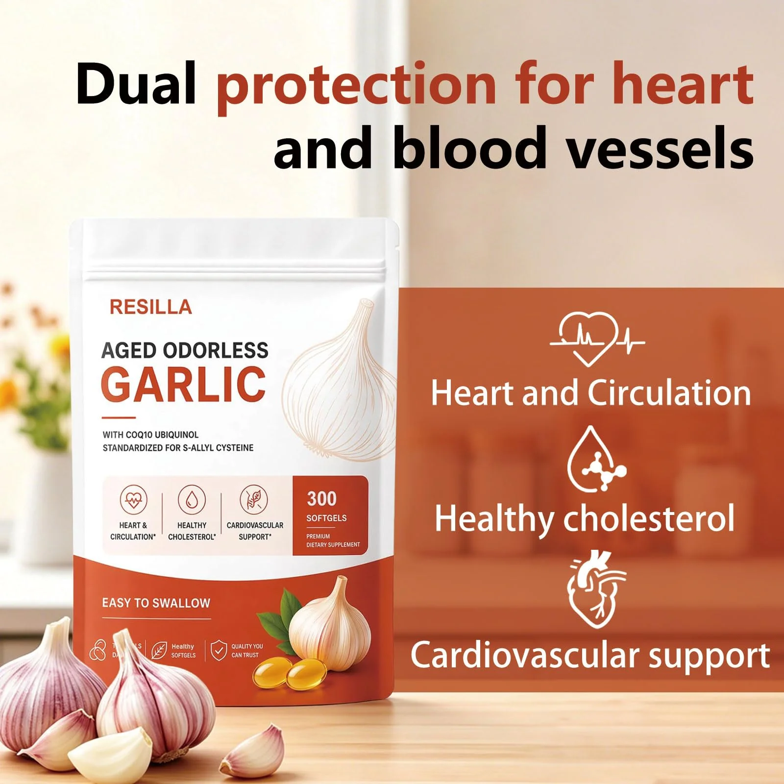 RESILLA Aged Garlic,Aged Odorless Garlic Softgels - 300 Softgels - Image 2