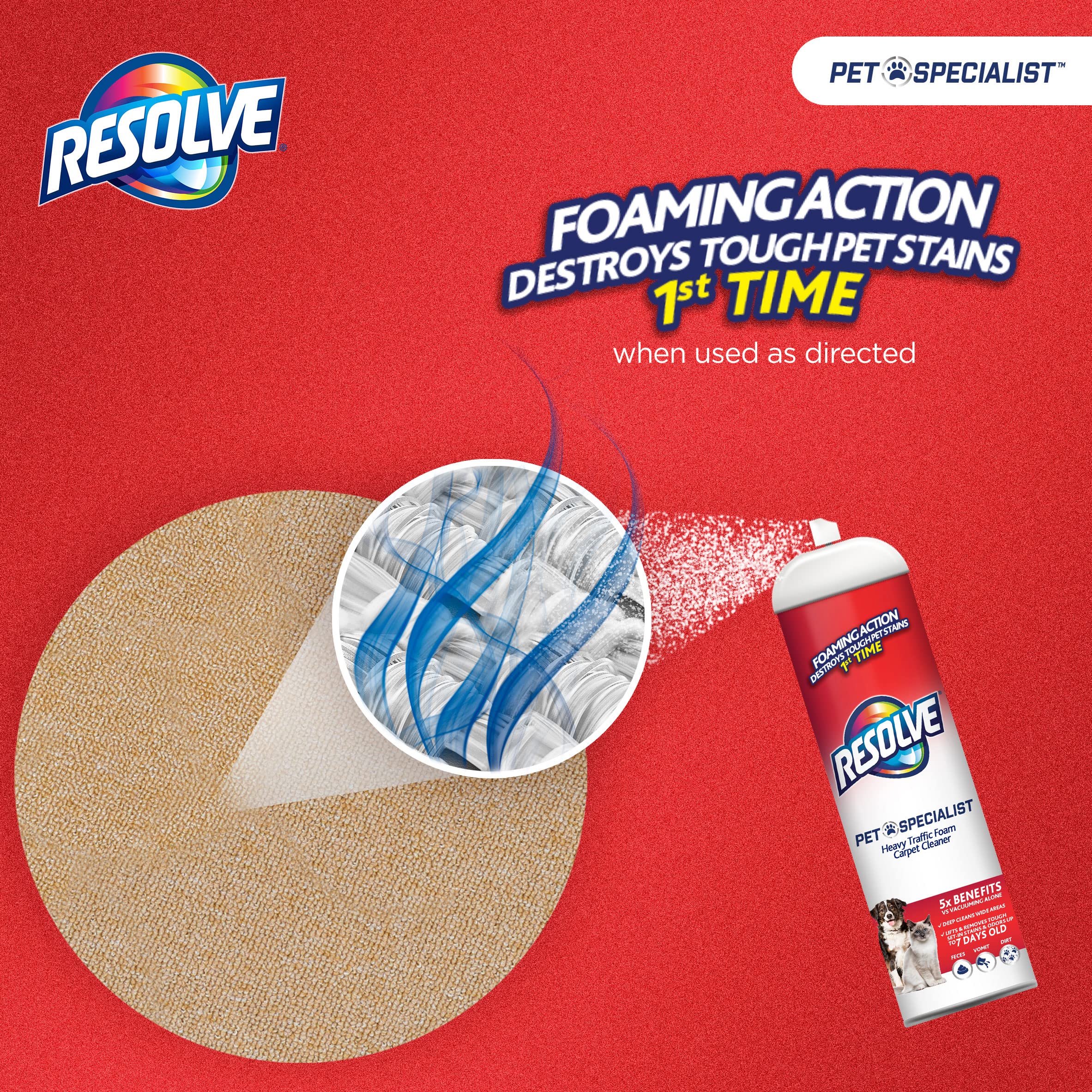Resolve Pet Specialist Easy Clean Brushing Kit includes High Traffic Foam Carpet Cleaner, Pet Stain and Odor Remover, 22oz - Image 7