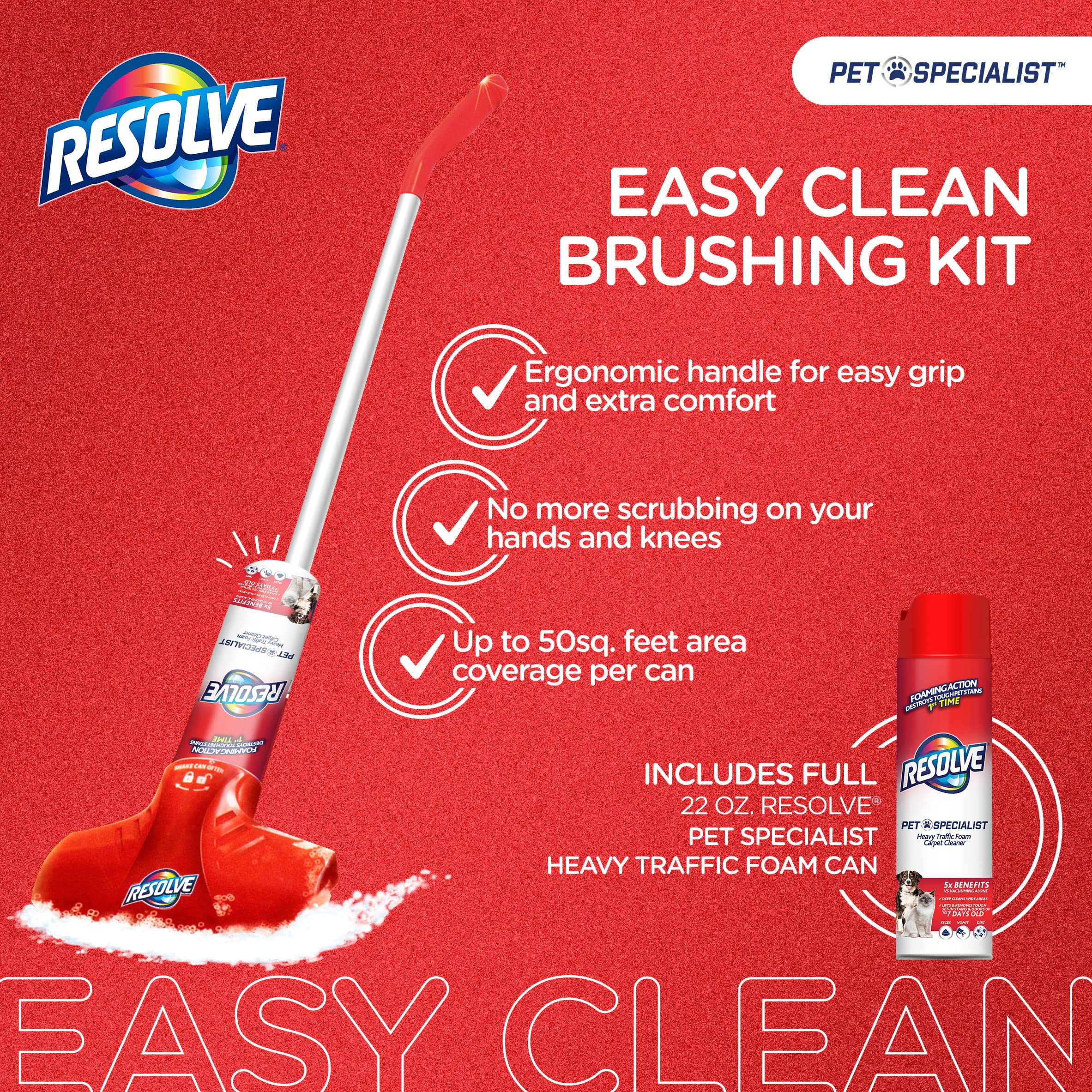 Resolve Pet Specialist Easy Clean Brushing Kit includes High Traffic Foam Carpet Cleaner, Pet Stain and Odor Remover, 22oz - Image 9