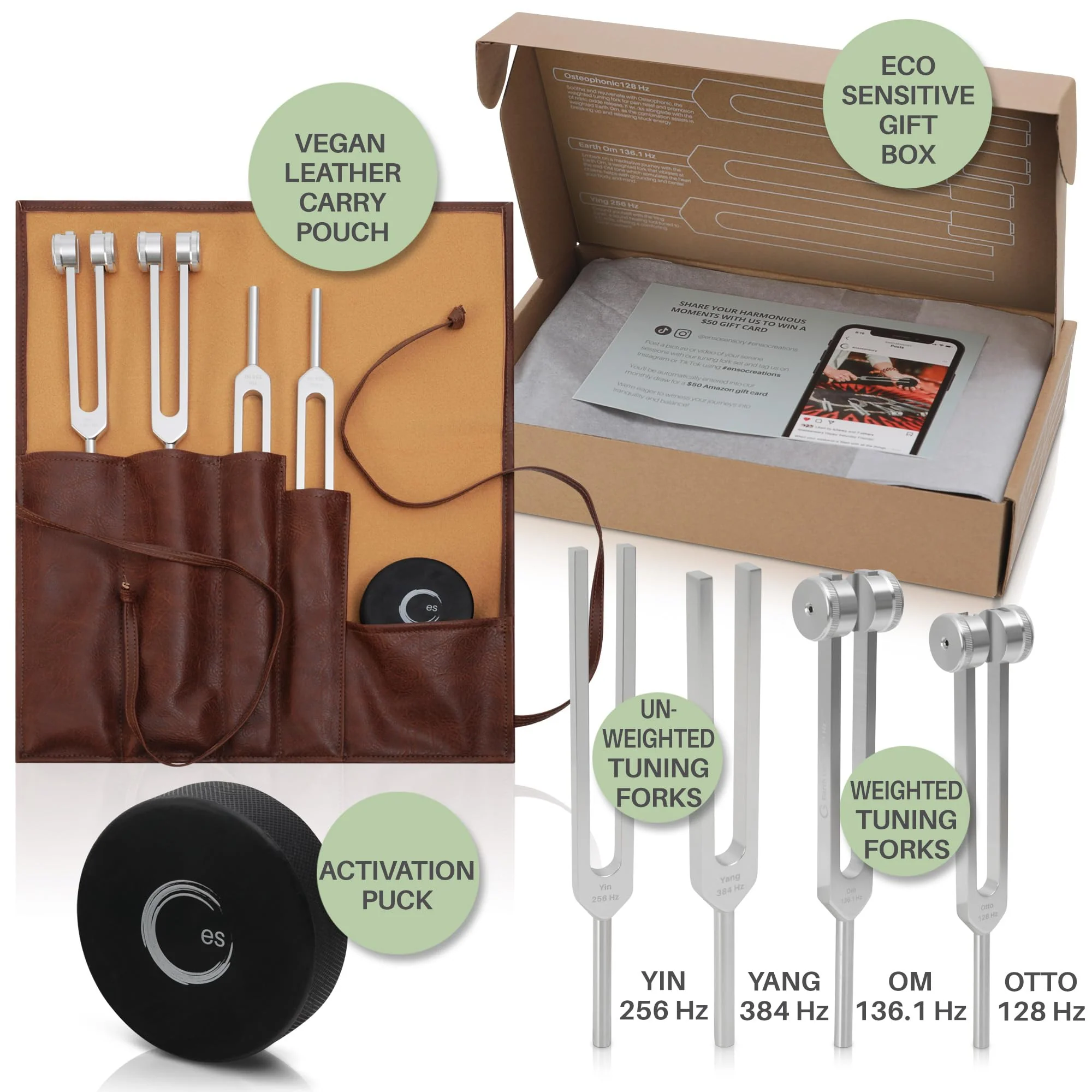 Resonance Tuning Fork for Healing Set – 128Hz, 136.1Hz, 256Hz, 384Hz for Stress Relief, Sleep, Chakra Balance and Nervous System Reset | Activator + Pouch | Weighted & Unweighted
