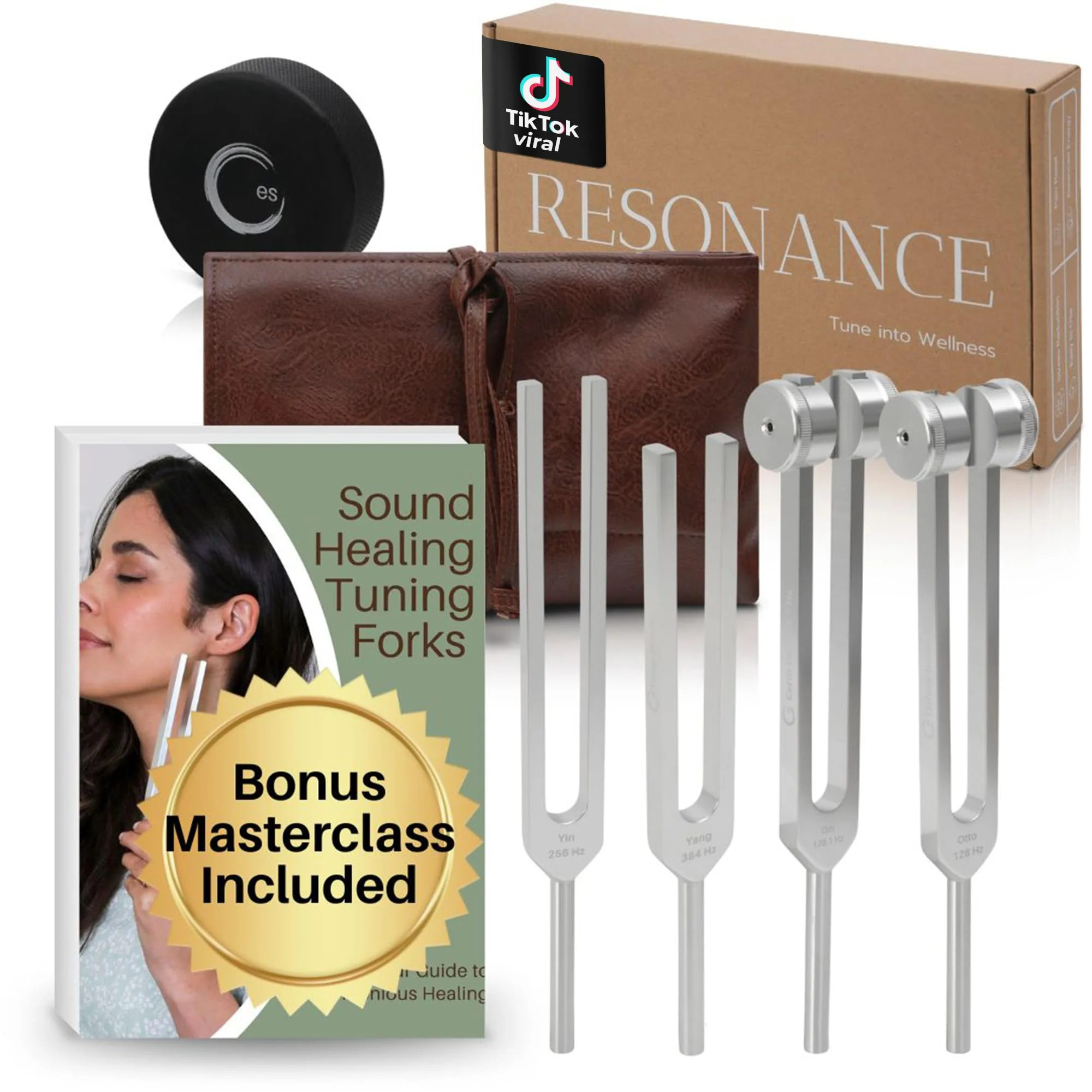 Resonance Tuning Fork for Healing Set – 128Hz, 136.1Hz, 256Hz, 384Hz for Stress Relief, Sleep, Chakra Balance and Nervous System Reset | Activator + Pouch | Weighted & Unweighted - Image 2