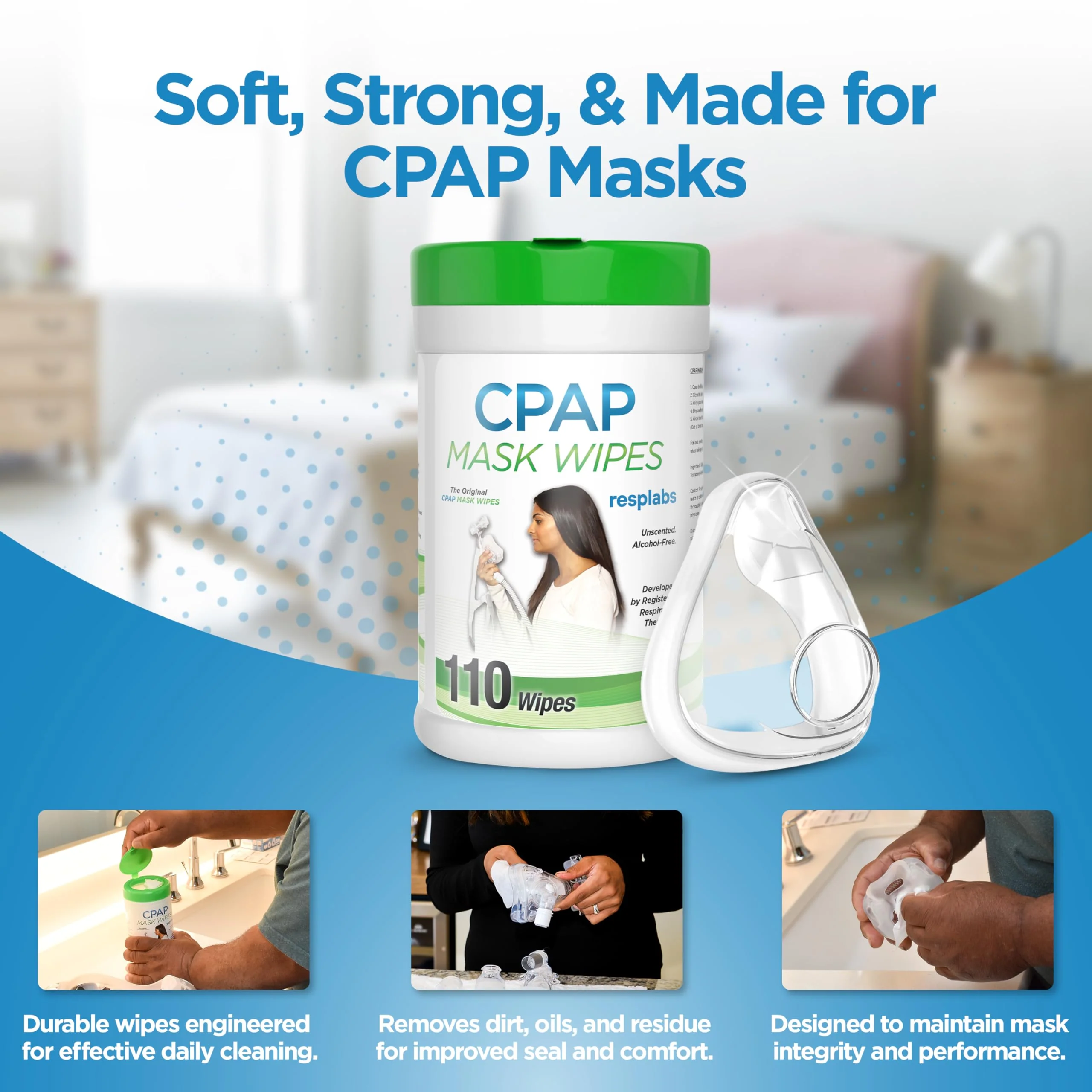 resplabs CPAP Mask Wipes Unscented Cleaner for Full Face, Nasal Masks & Supplies 110 Wipes - Image 4