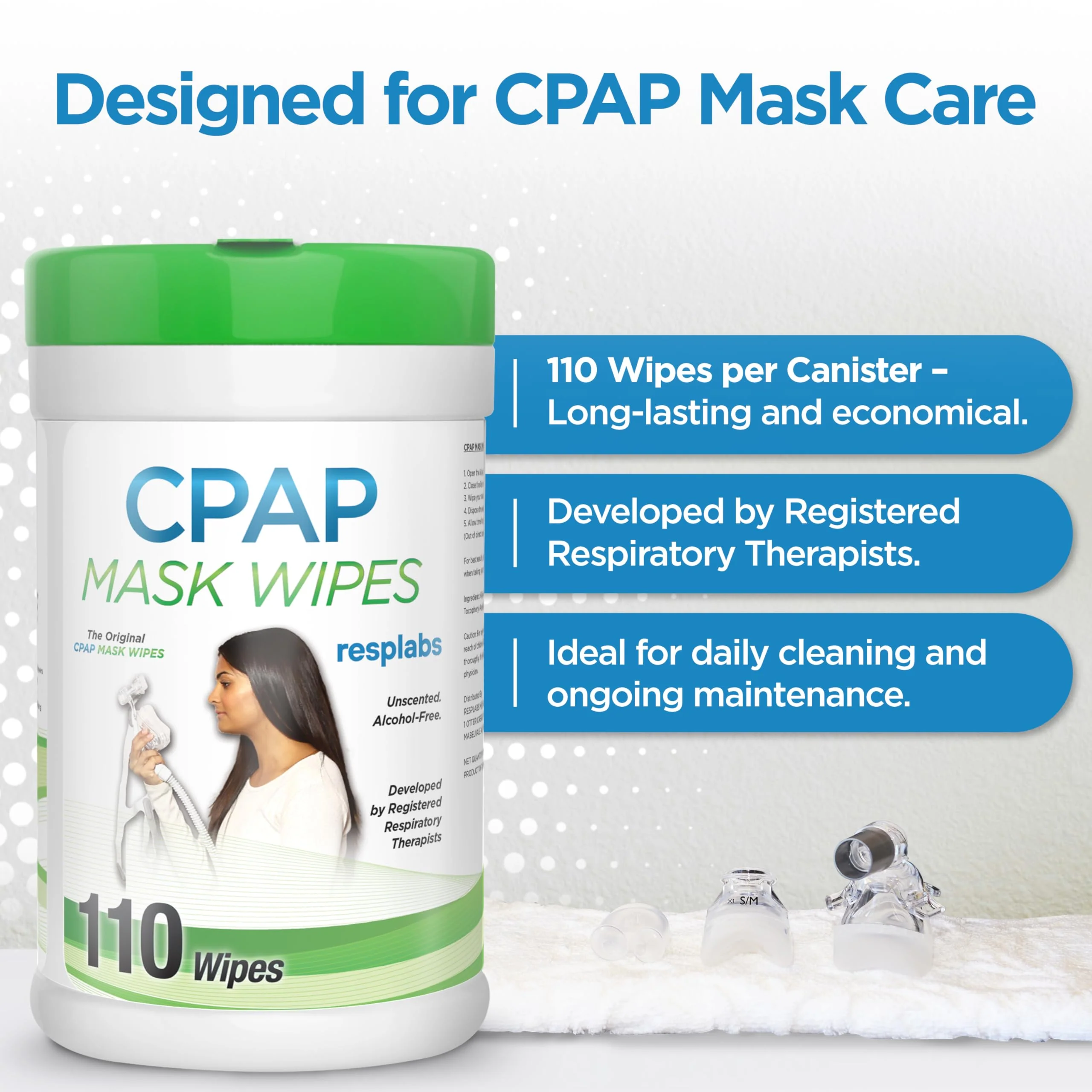 resplabs CPAP Mask Wipes Unscented Cleaner for Full Face, Nasal Masks & Supplies 110 Wipes - Image 6