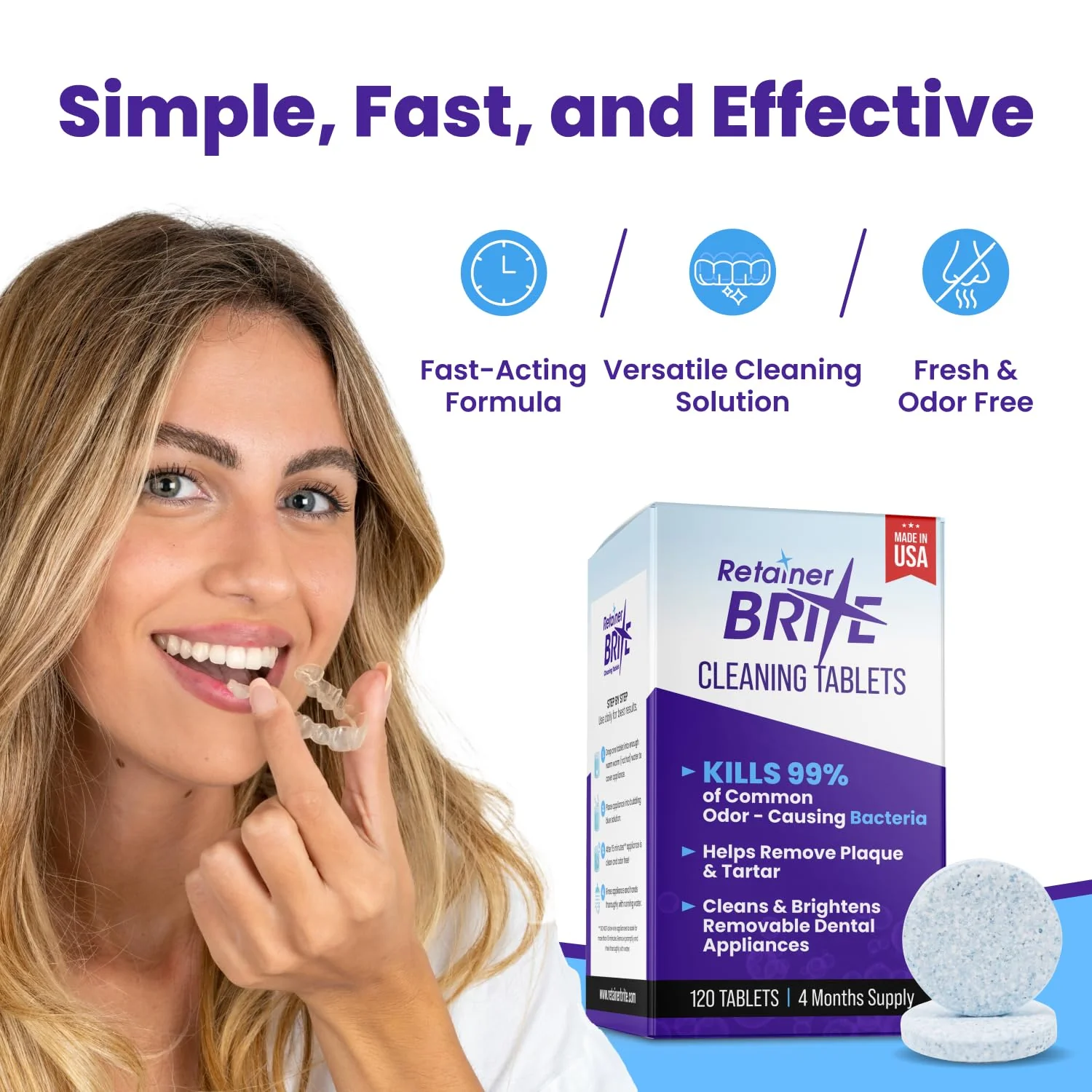 Retainer Brite - Retainer Cleaner Tablets for Invisalign, Mouth Guard Cleaner, Night Guard Cleaning and More. Cleaning Tablets for Ultrasonic Cleaners. 120 Tablets - 4 Month Supply. Made in USA - Image 6