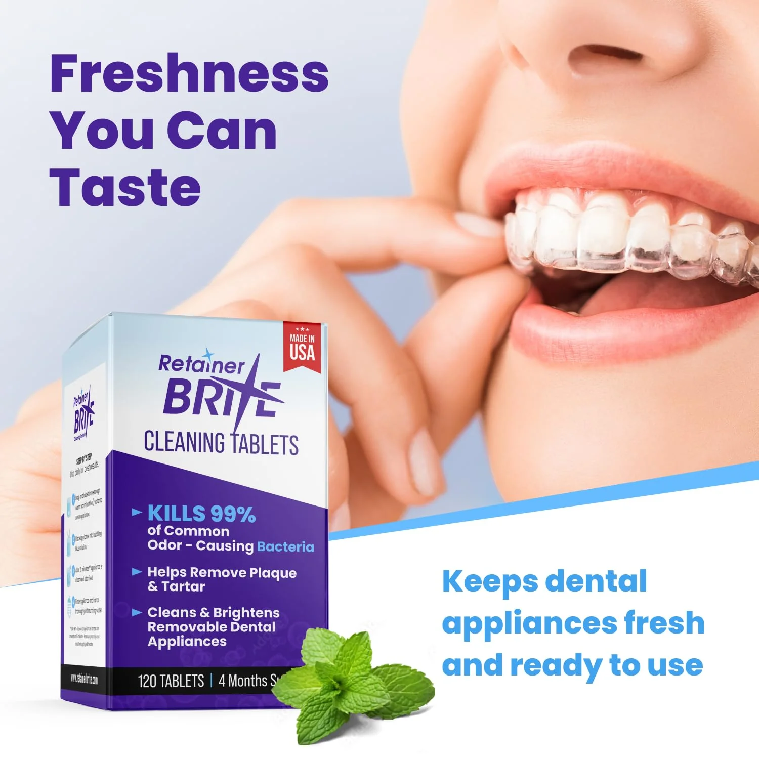 Retainer Brite - Retainer Cleaner Tablets for Invisalign, Mouth Guard Cleaner, Night Guard Cleaning and More. Cleaning Tablets for Ultrasonic Cleaners. 120 Tablets - 4 Month Supply. Made in USA - Image 7