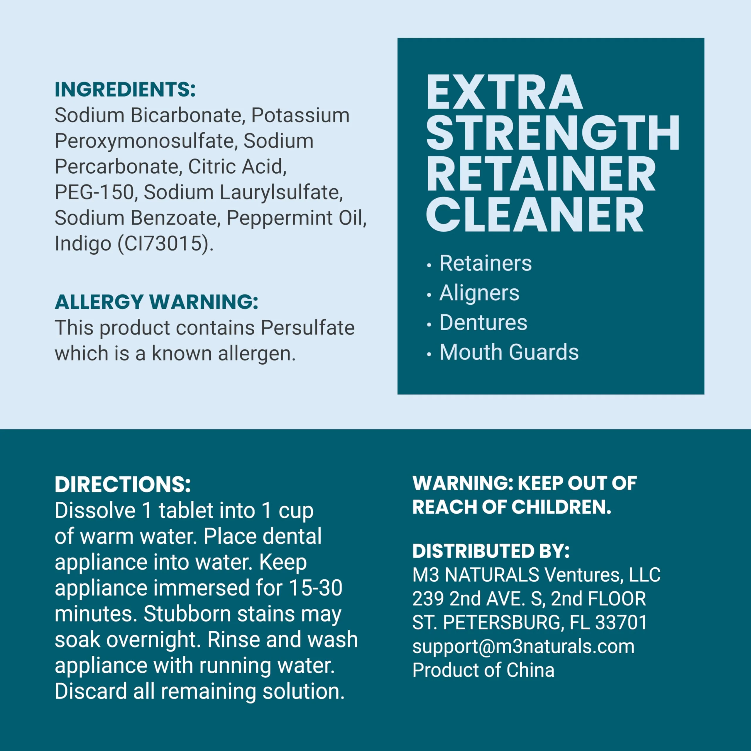 Retainer Cleanser Tablets Cleaner, Removes Odors Discoloration Stains and Plaque 2 Month Supply Denture Cleansers Retainers Mouth Guards Denture Bath Mint by M3 - Image 2