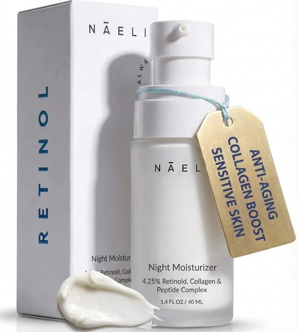 Retinoid Cream - 4.25% Retinol Night Moisturizer for Face & Neck with Collagen, Peptides & Hyaluronic Acid - Anti Aging Wrinkle Cream, Improves Skin Tone & Texture, 1.4 oz