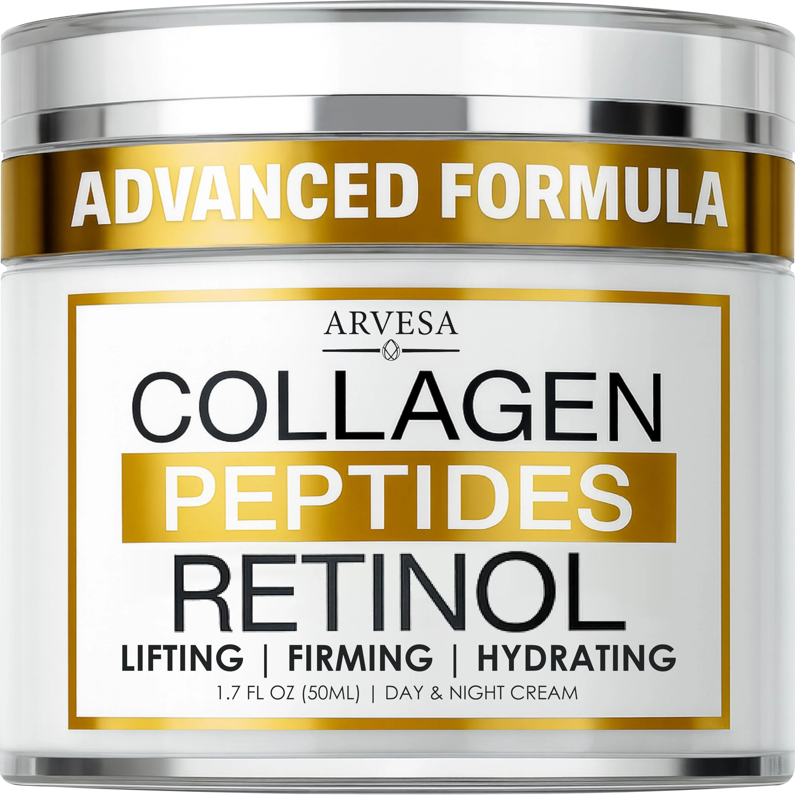 Retinol Cream for Face with Collagen Peptides - Anti Aging Wrinkle Cream for Women and Men - Day-Night Facial Moisturizer with Hyaluronic Acid - Tightening and Skin Firming - Neck & Décolleté